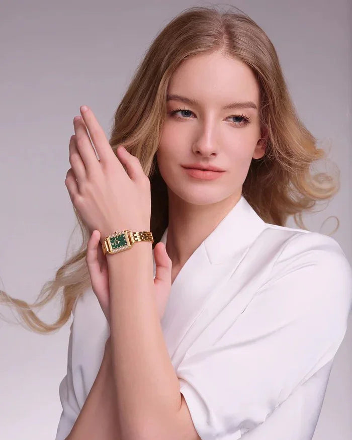 BLACK BY BLUE BRAVE | THCN H· I Eggshell Green Dial Gold Bracelet Watch