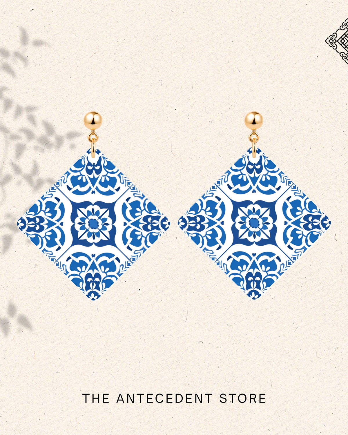 THE ANTECEDENT STORE | Blue White Peranakan Tile Earrings | Stories Of Singapore