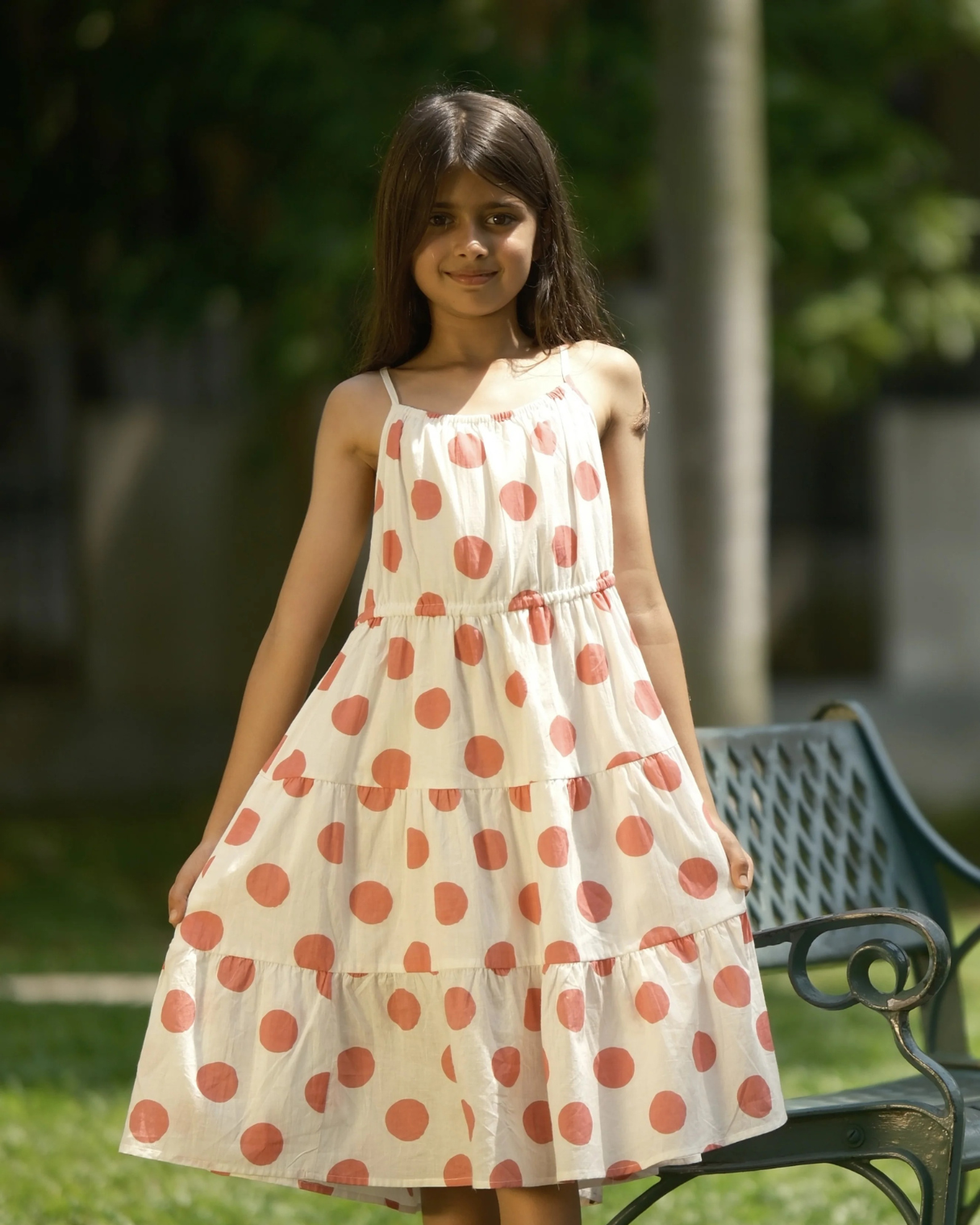 NIMBU | Sasha Pink Polka Girls Long Dress in Cotton