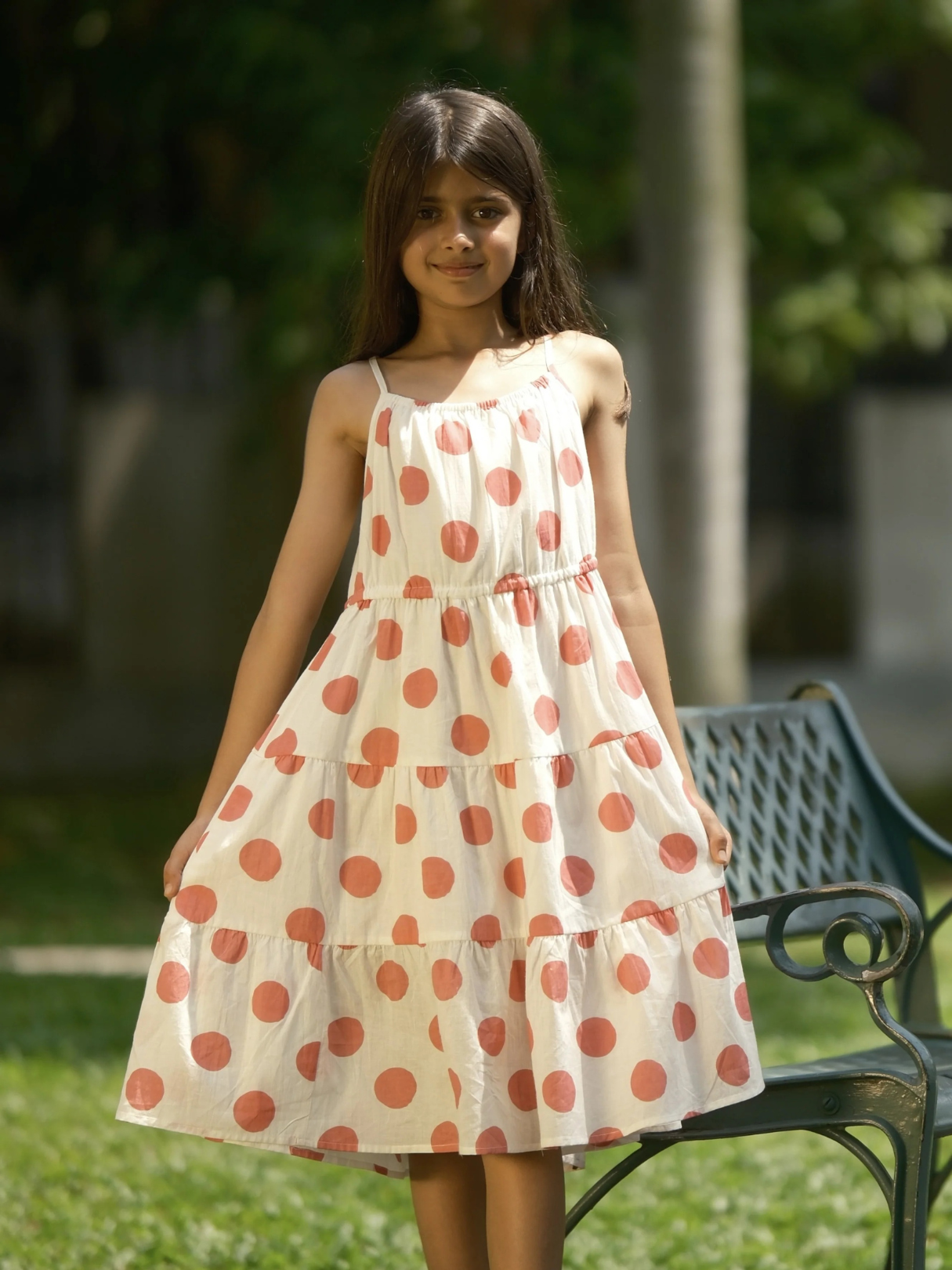 NIMBU | Sasha Pink Polka Girls Long Dress in Cotton
