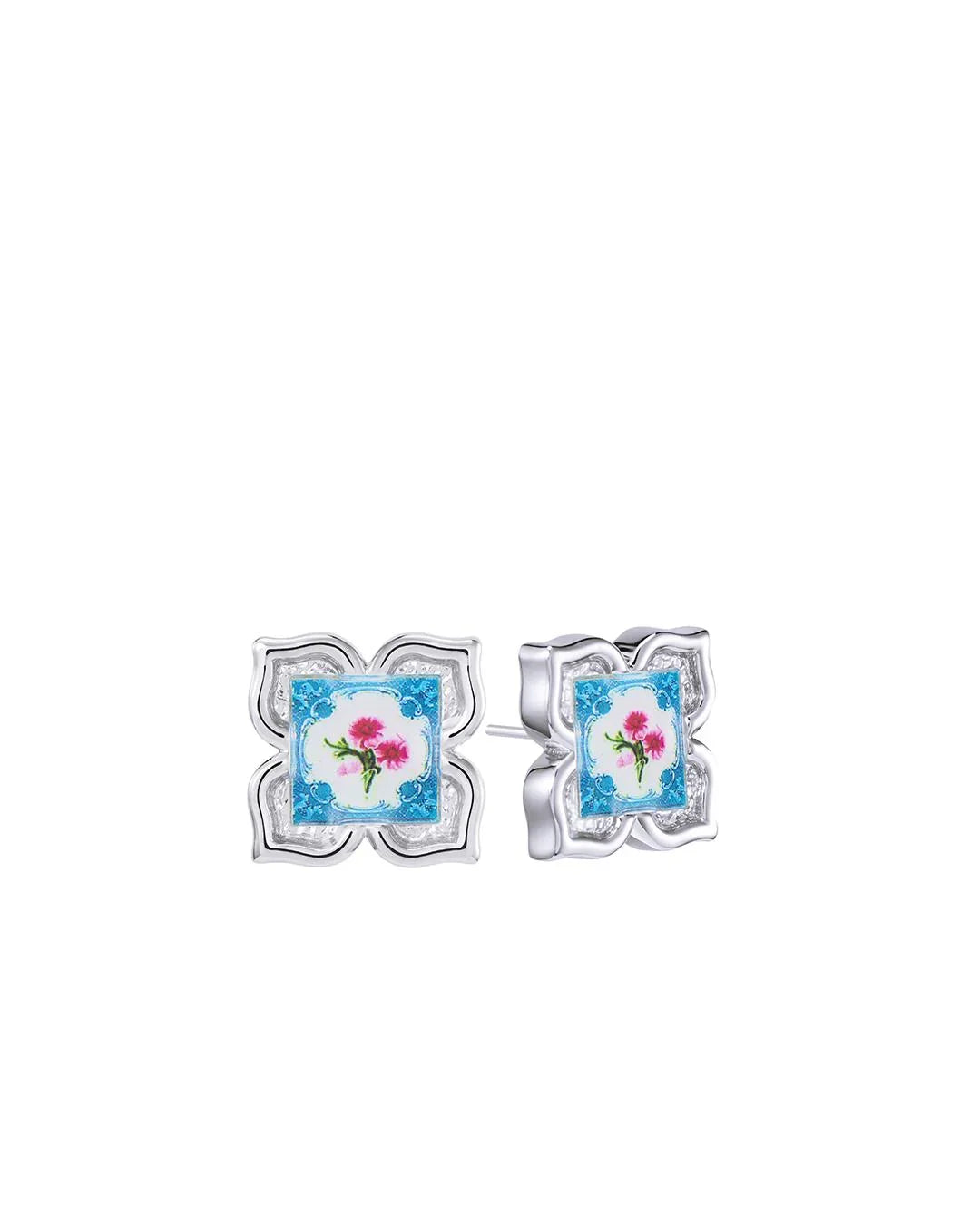 RARE BIRD COLLECTION | Peranakan Floral Stud - Silver Pixie Pomp