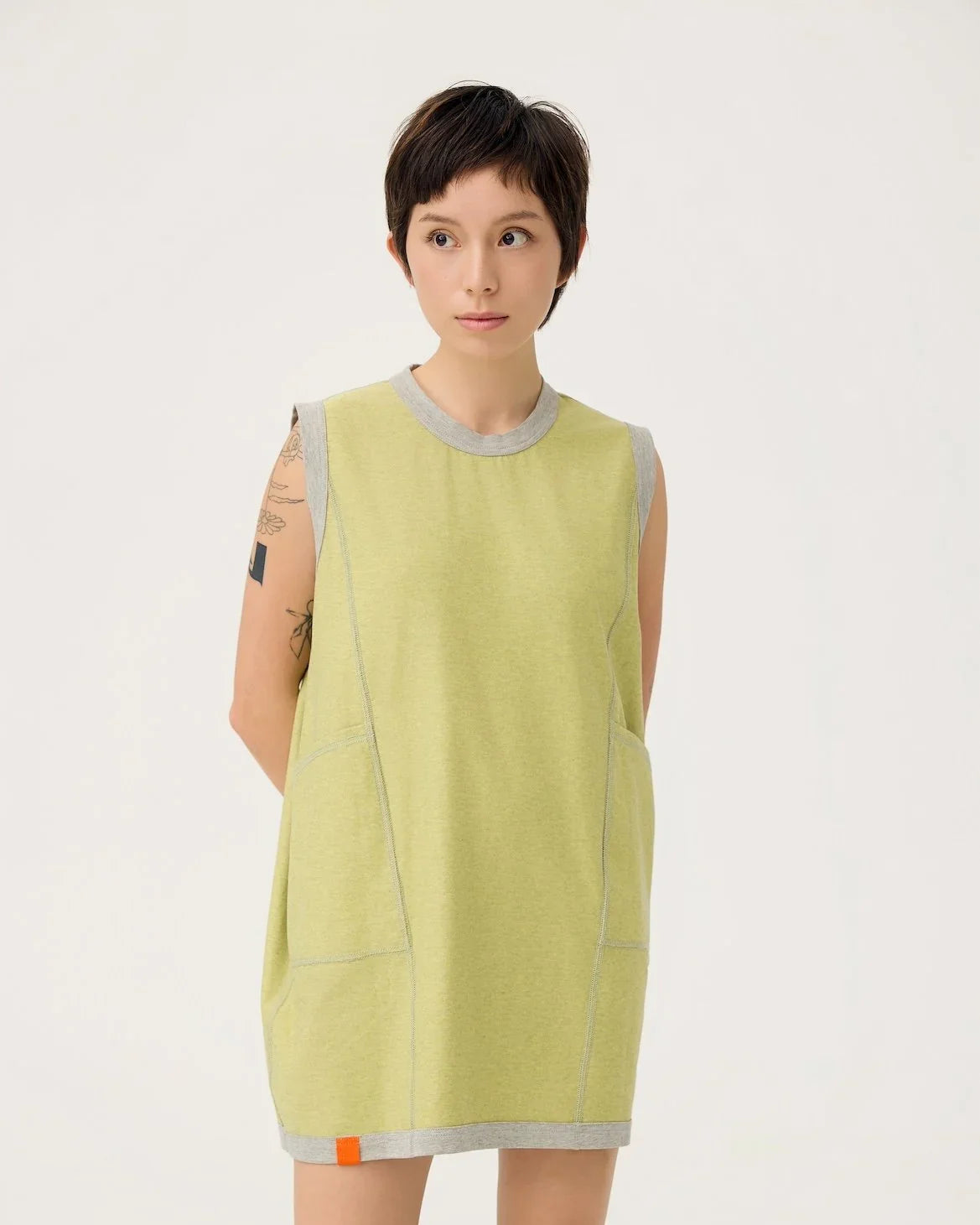 3EIGHTH | Cocoon Jersey Reversible Dress in Zinc Grey & Lemon Fizz