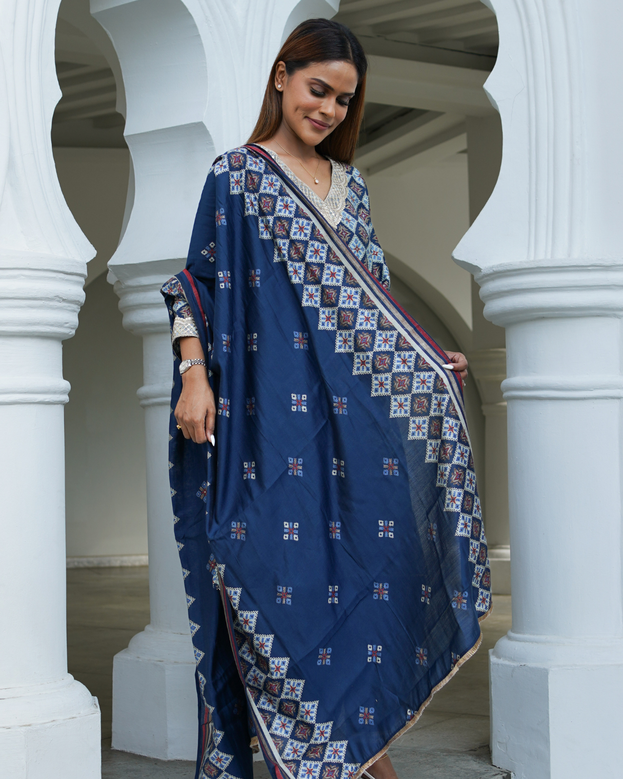 NIMBU | Tara Blue Women's Choga Style Kurti & Salwar Set in Muslin Cotton