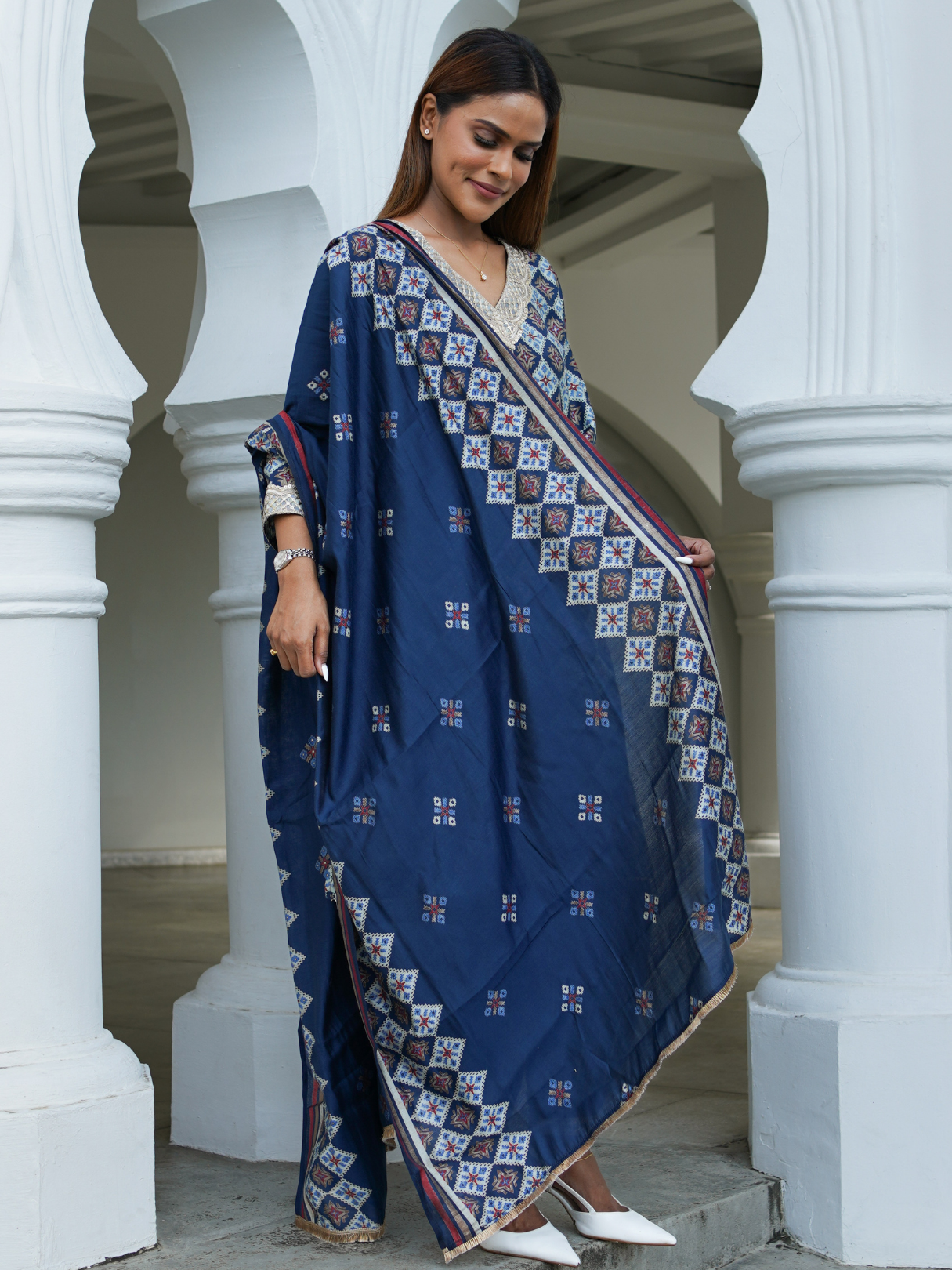 NIMBU | Tara Blue Women's Choga Style Kurti & Salwar Set in Muslin Cotton