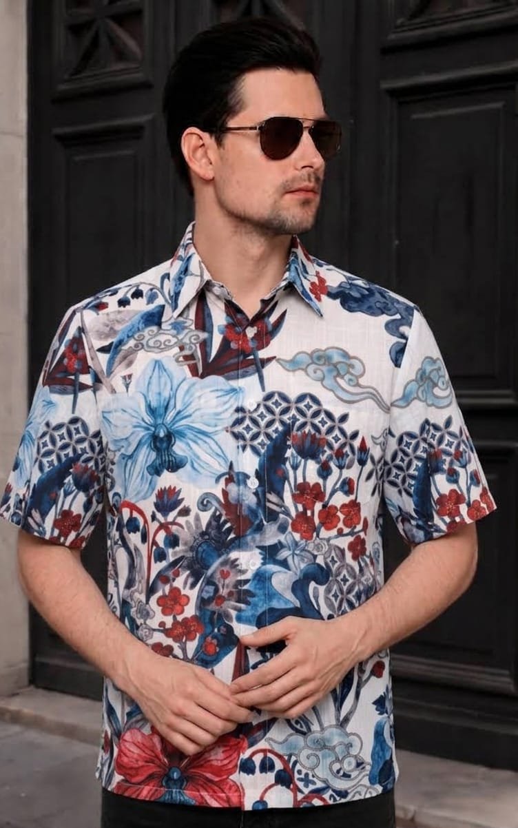 KANZI COLLECTION | Mens Voal Flower Print Shirt