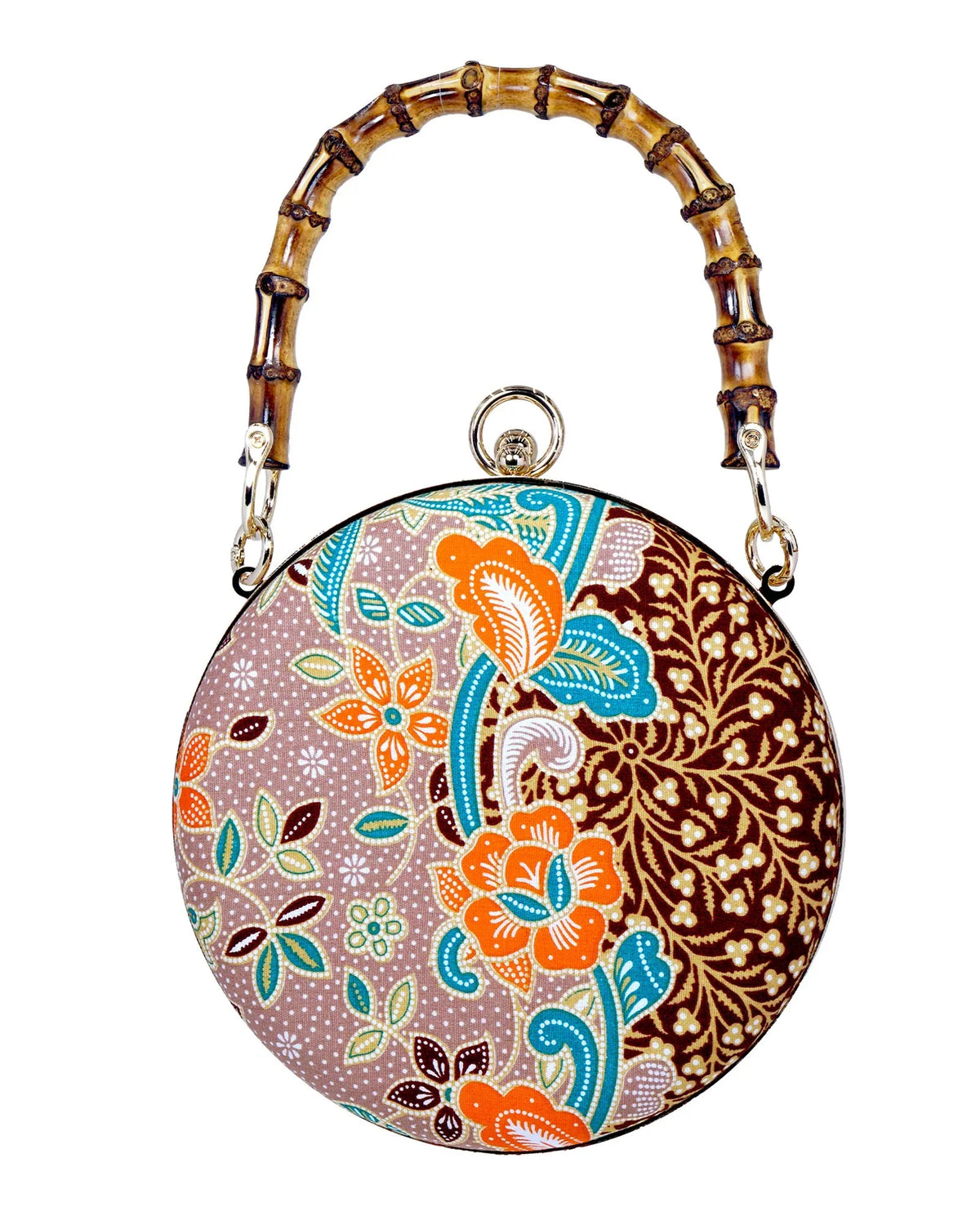 COCOONESE | Round Hard Case Bamboo Handle Bag - Kawung (BN)