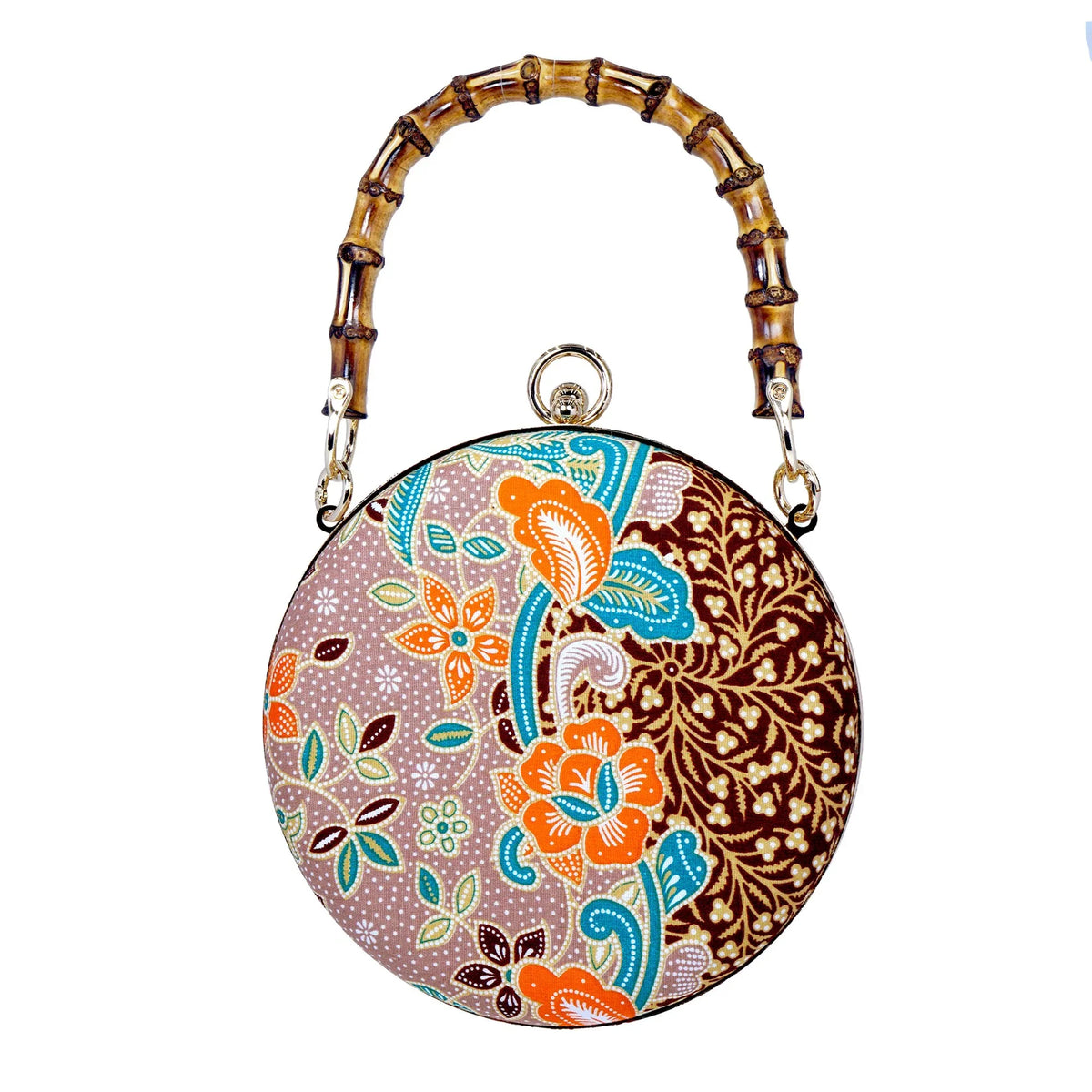 COCOONESE | Round Hard Case Bamboo Handle Bag - Kawung (BN)