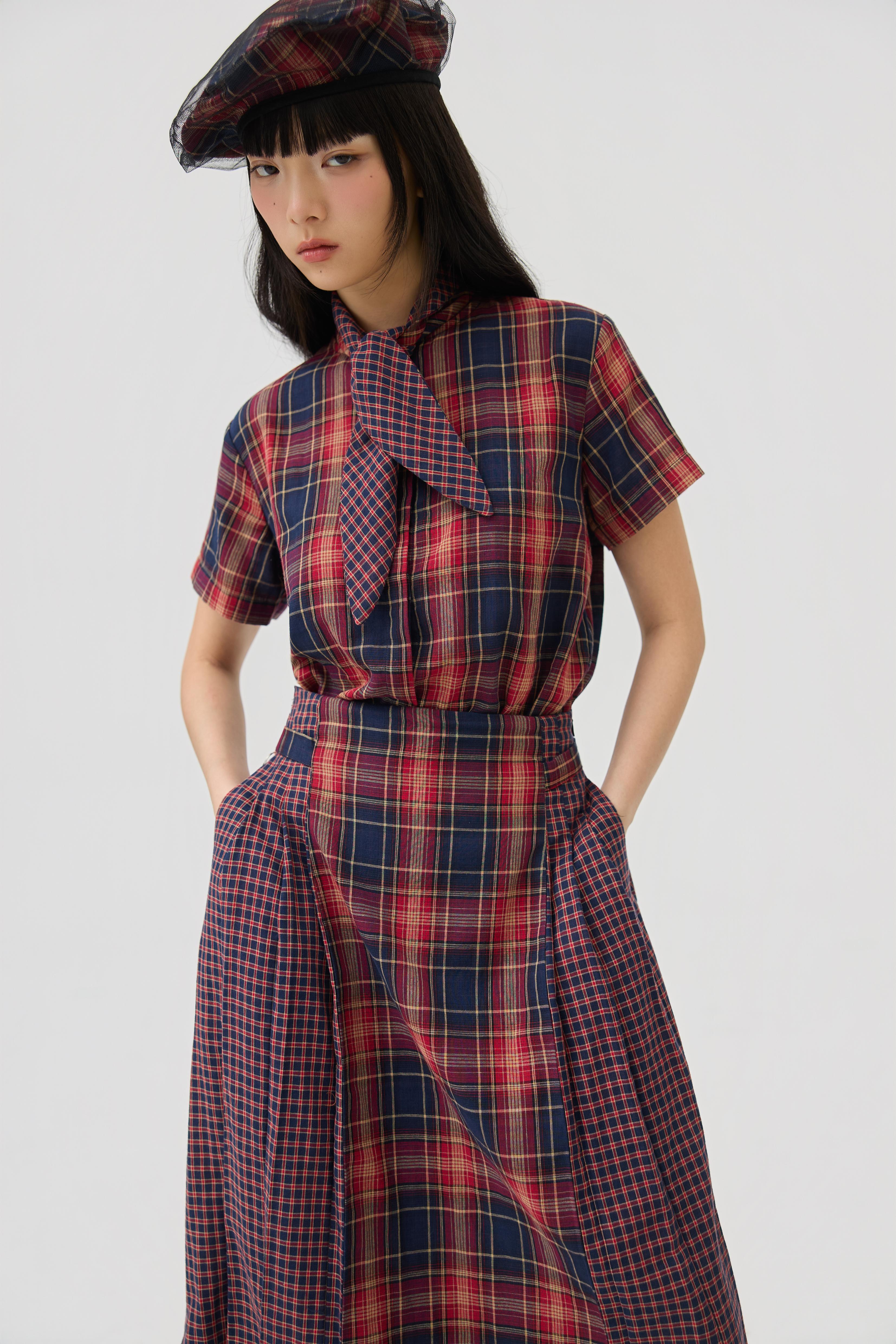 3EIGHTH | Ginrin Skirt In Red Tartan Double Gauze