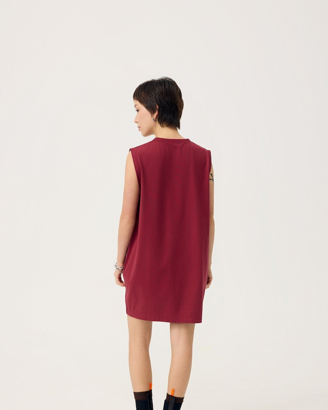 3EIGHTH | Cocoon Jersey Reversible Dress in Burgundy & Sappanwood