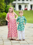 NIMBU | Mehak Pink Girls Sleeveless Sequinned Lehenga Set With Dupatta In Cotton