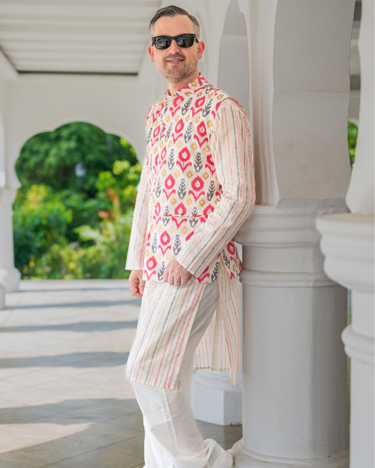 NIMBU | Gul Pink Men's Kurta Pajama Jacket Set in Cotton