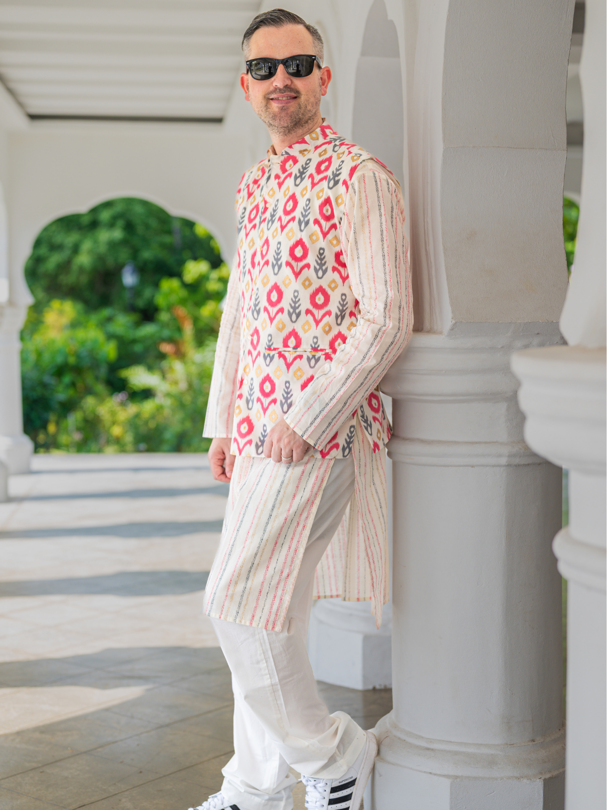 NIMBU | Gul Pink Men's Kurta Pajama Jacket Set in Cotton