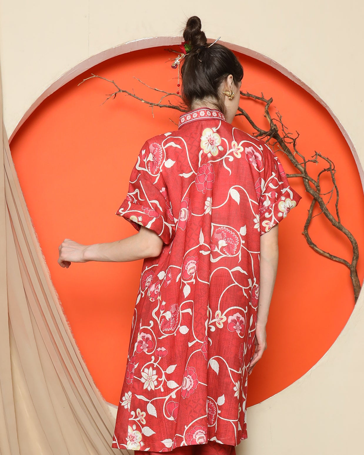 KANZI COLLECTION | Red Floral Cheongsam Pant Set