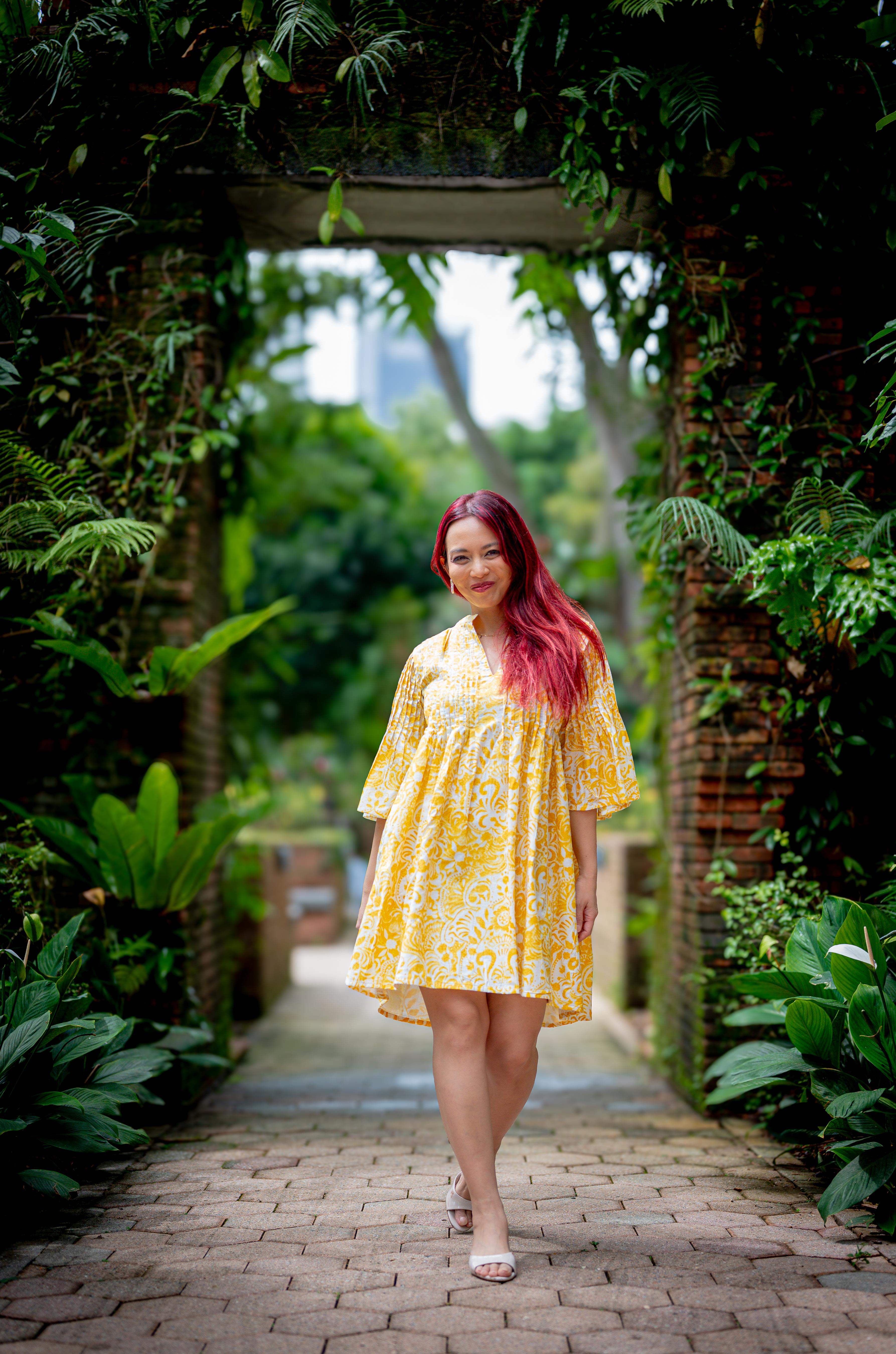 NIMBU | Kyra Breezy Womens Pintuck Dress in Nimbu Yellow