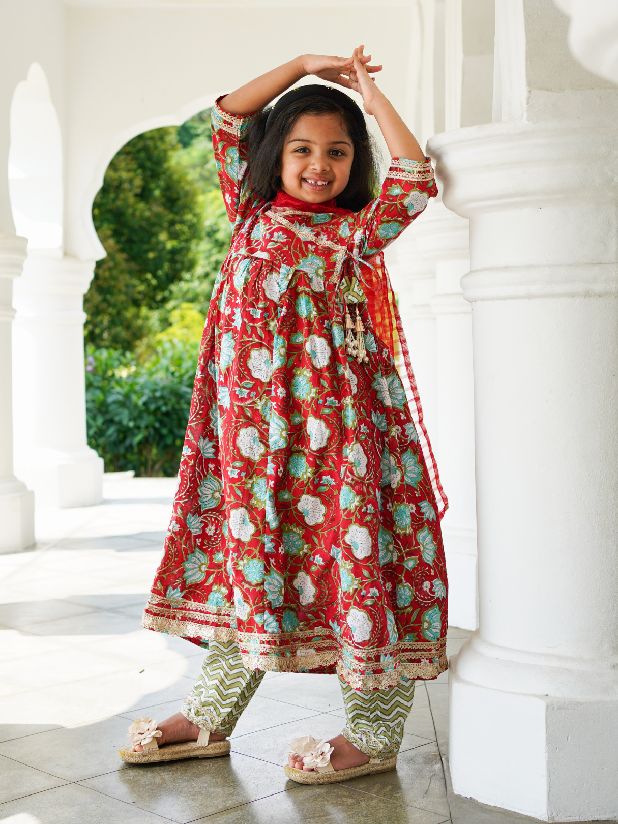 NIMBU | Reet Red Angarkha Anarkali With Pants
