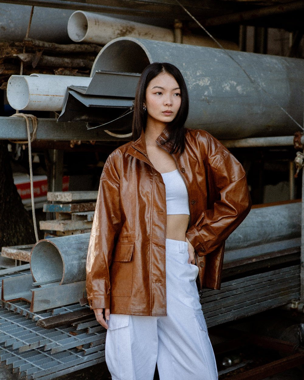 SAERO COLLECTIVE | Ryu Oversized Lacquer Jacket | Pecan Brown