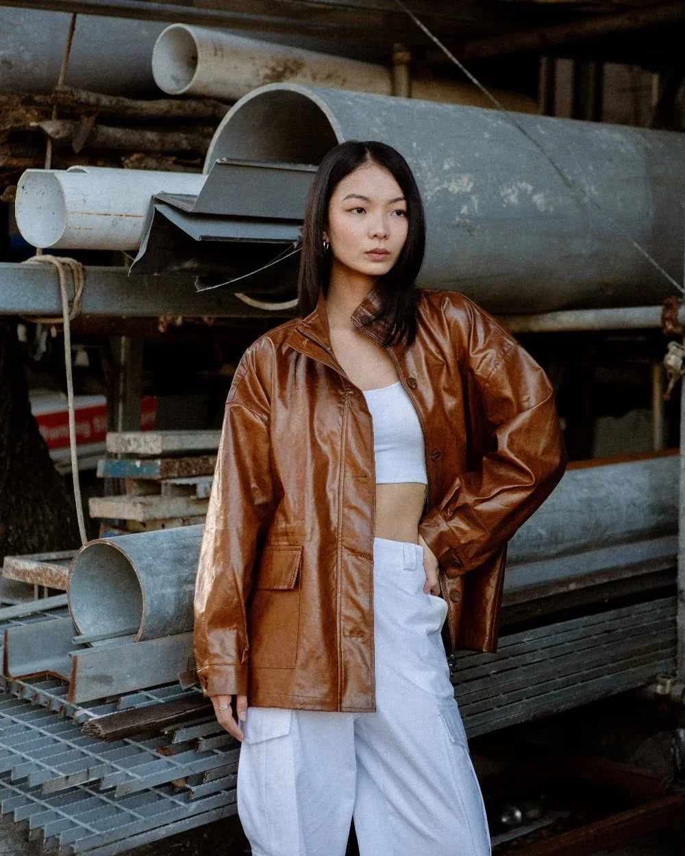 SAERO COLLECTIVE | Ryu Oversized Lacquer Jacket | Pecan Brown