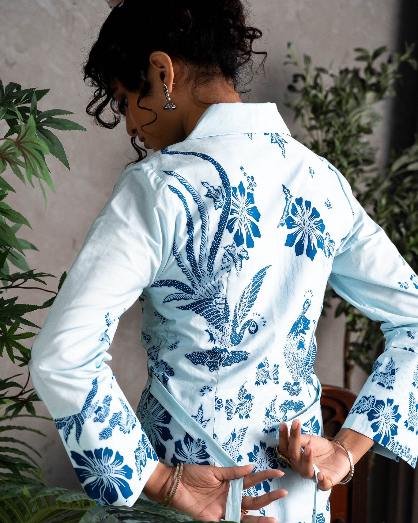 STUDIO GYPSIED | Batik Collared Blouse In Merak Porcelain