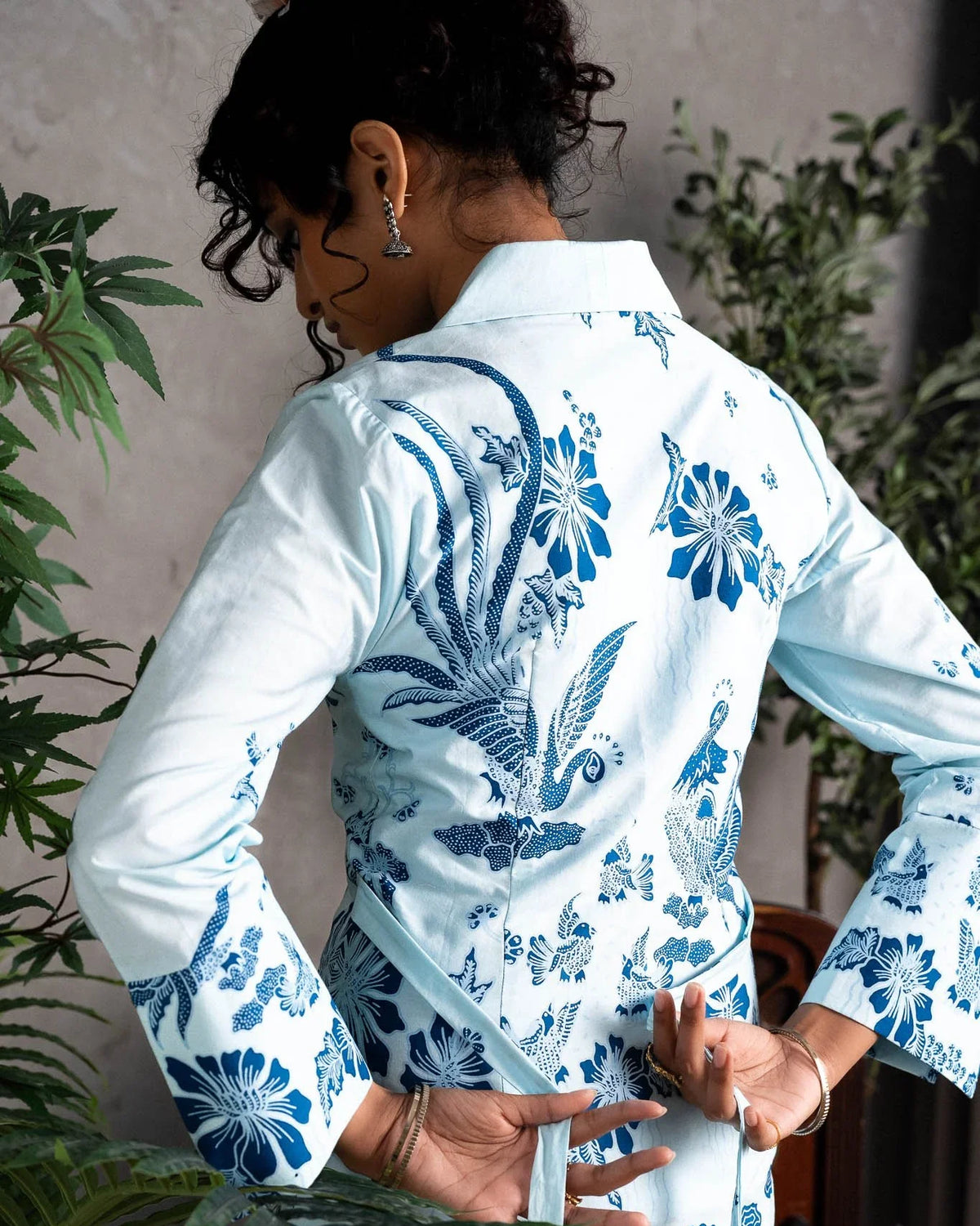 STUDIO GYPSIED | Batik Collared Blouse In Merak Porcelain