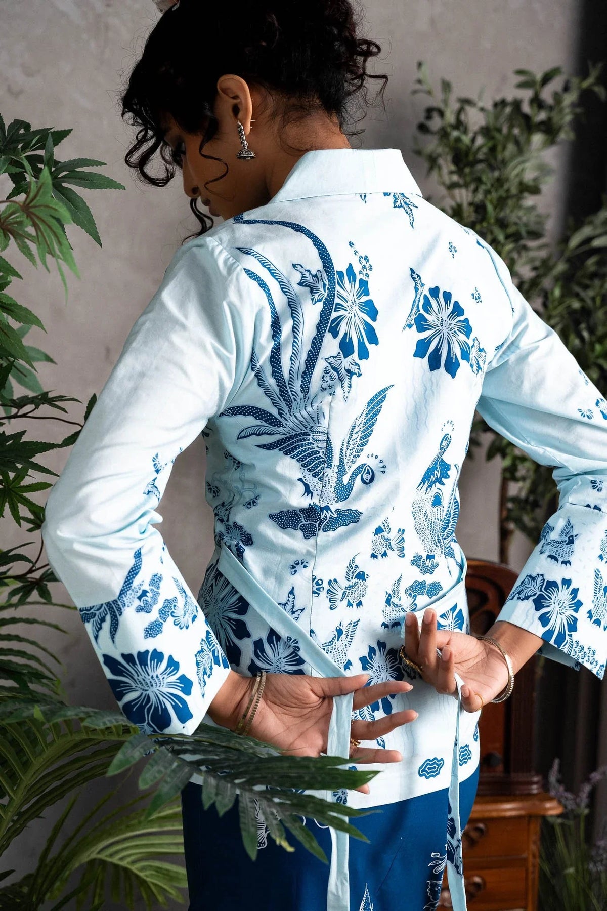 STUDIO GYPSIED | Batik Collared Blouse In Merak Porcelain