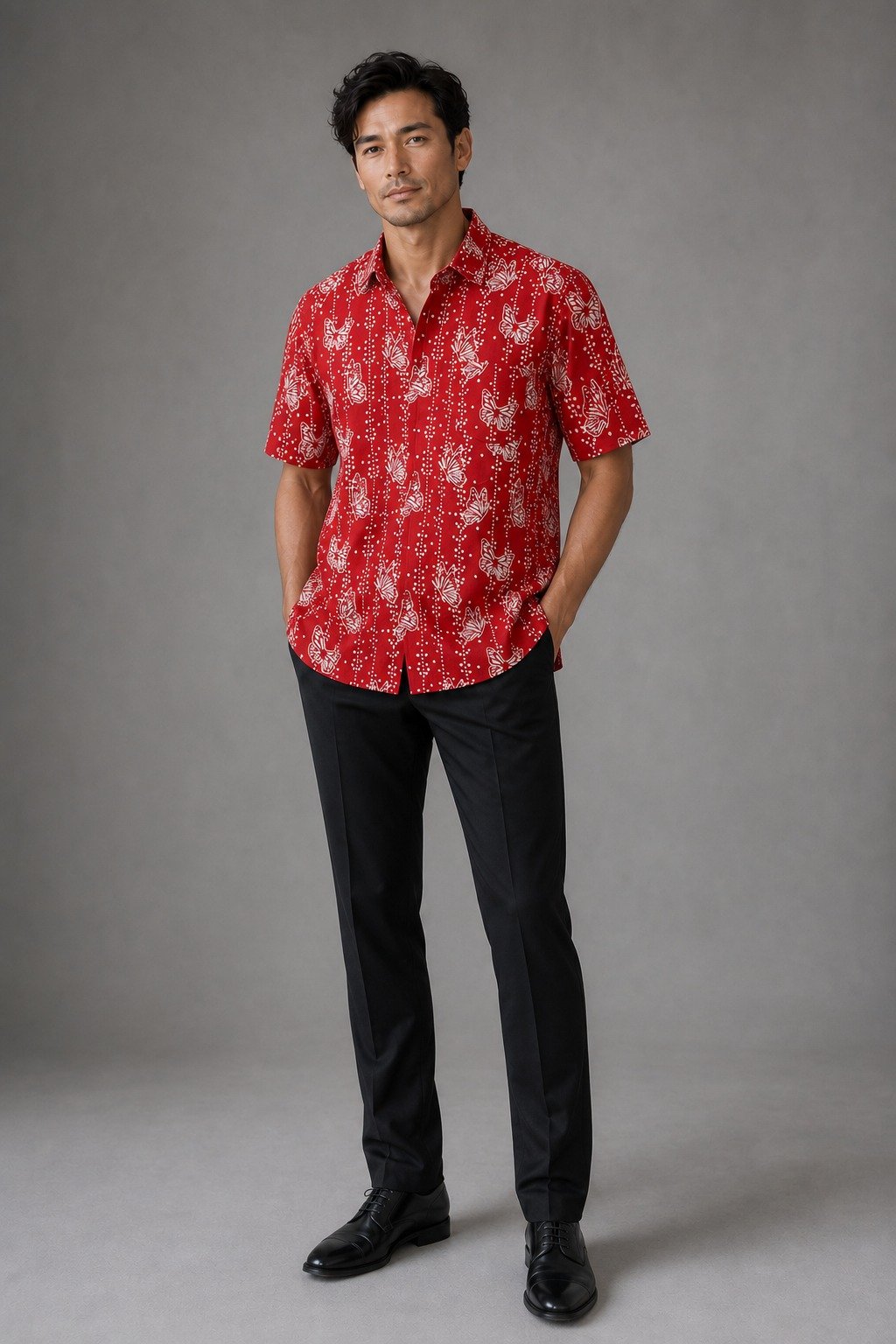 ANS.EIN | BUTTERFLY Red Man Batik Shirt With Point Collar