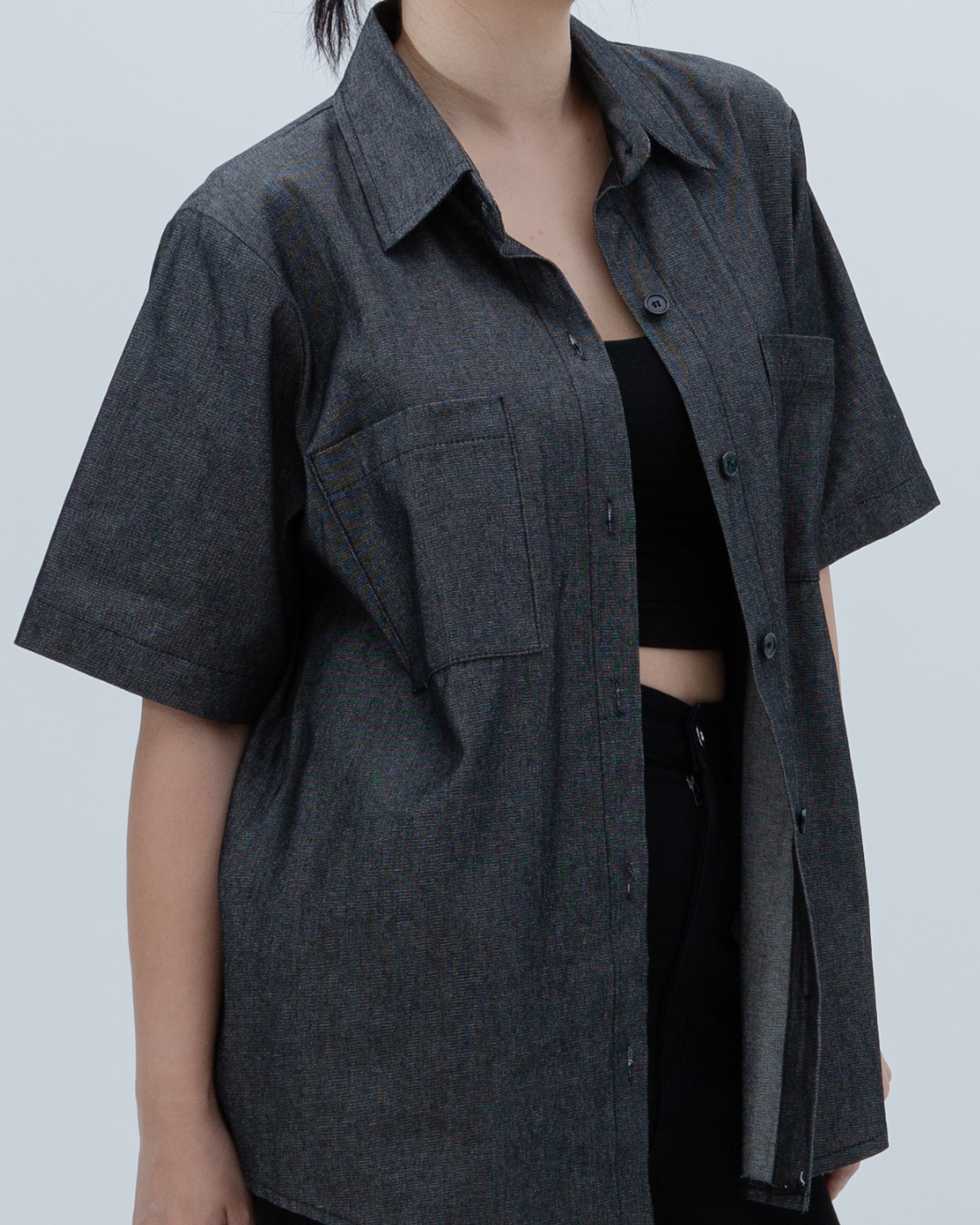 SAERO COLLECTIVE | Denim Short Sleeve Shirt | Black