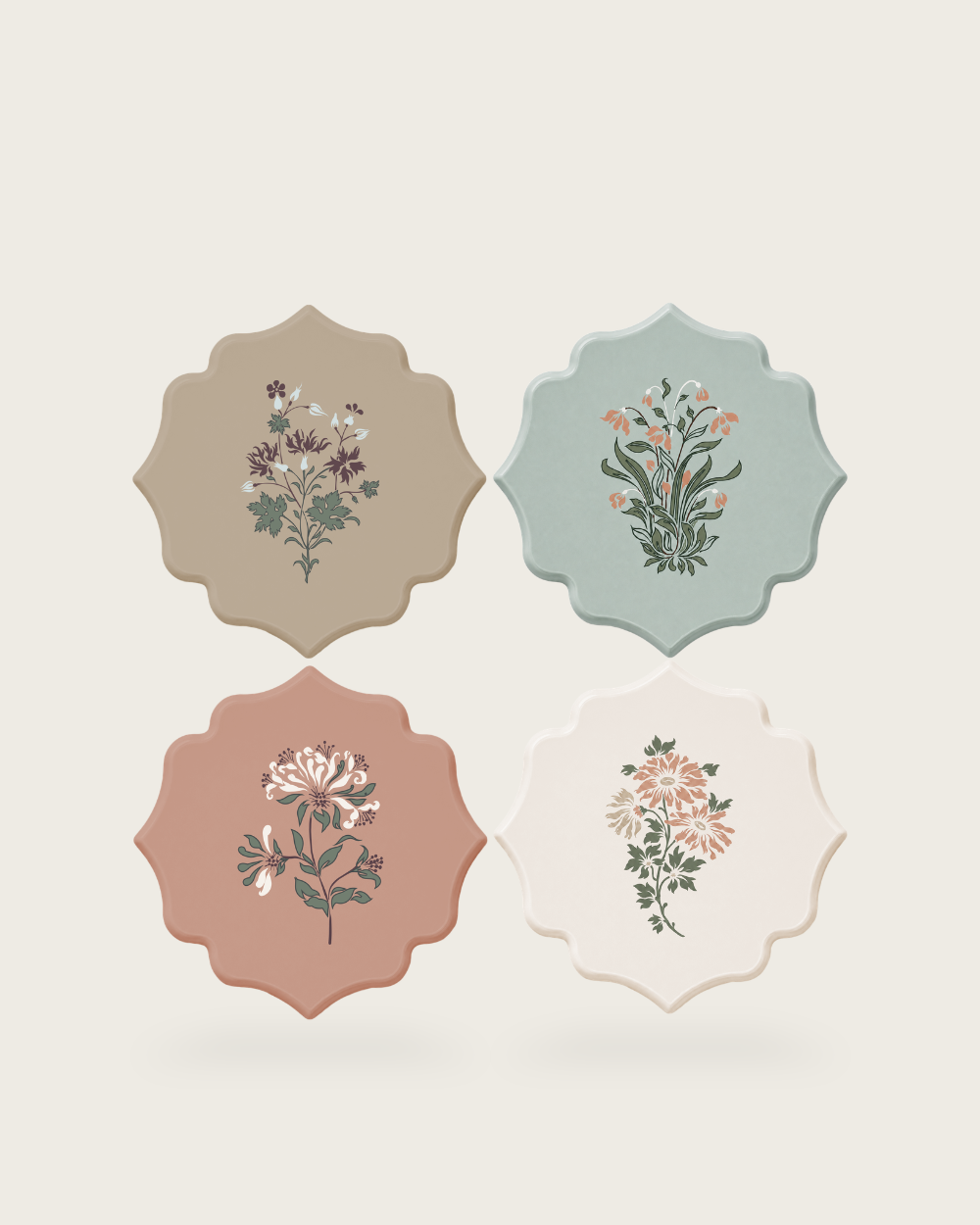 MEJA | The Silver Garden | Wooden Coaster Set by Meja | Set of 4 in a Box
