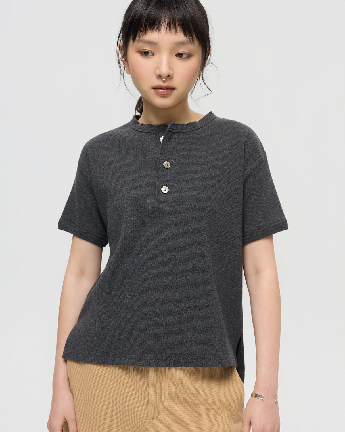 3EIGHTH | Military Henley Tee in Charcoal Marl