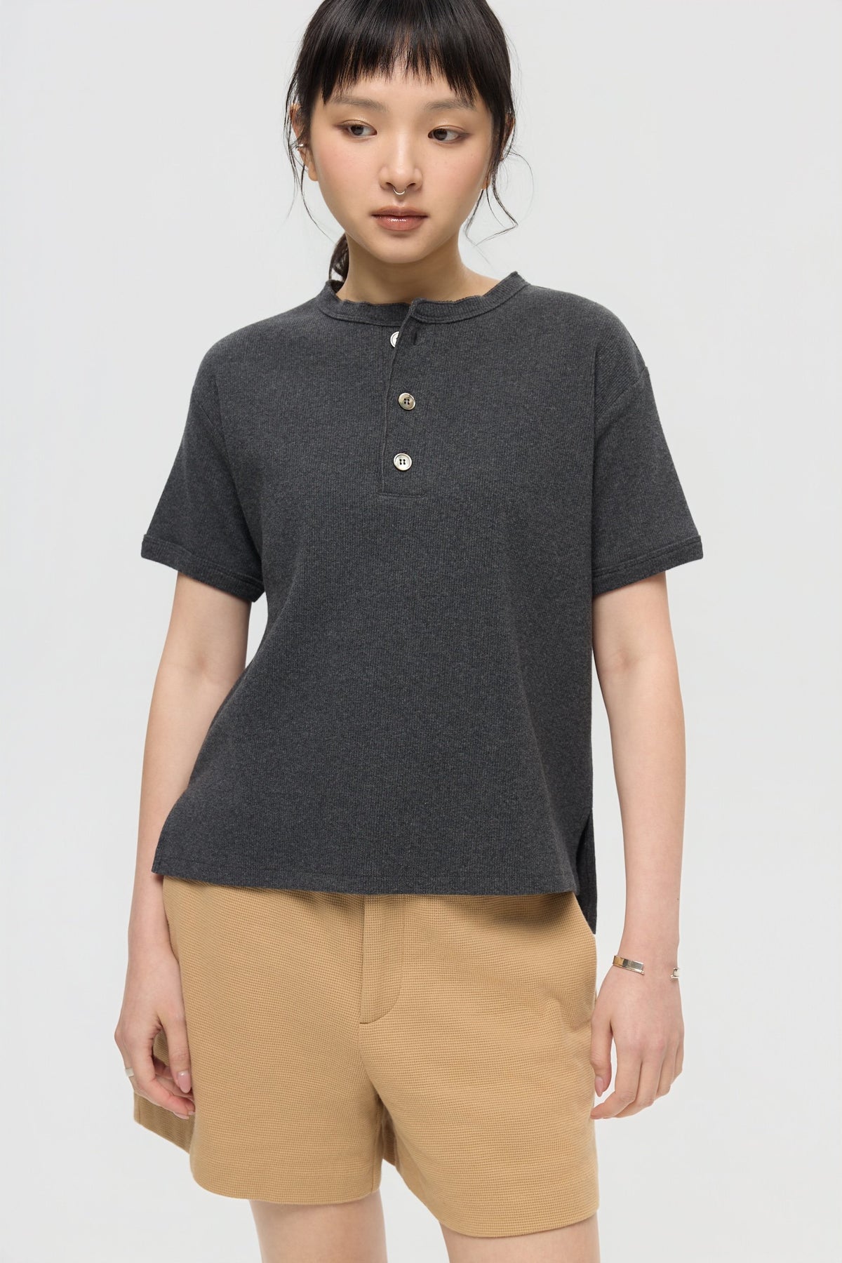 3EIGHTH | Military Henley Tee in Charcoal Marl