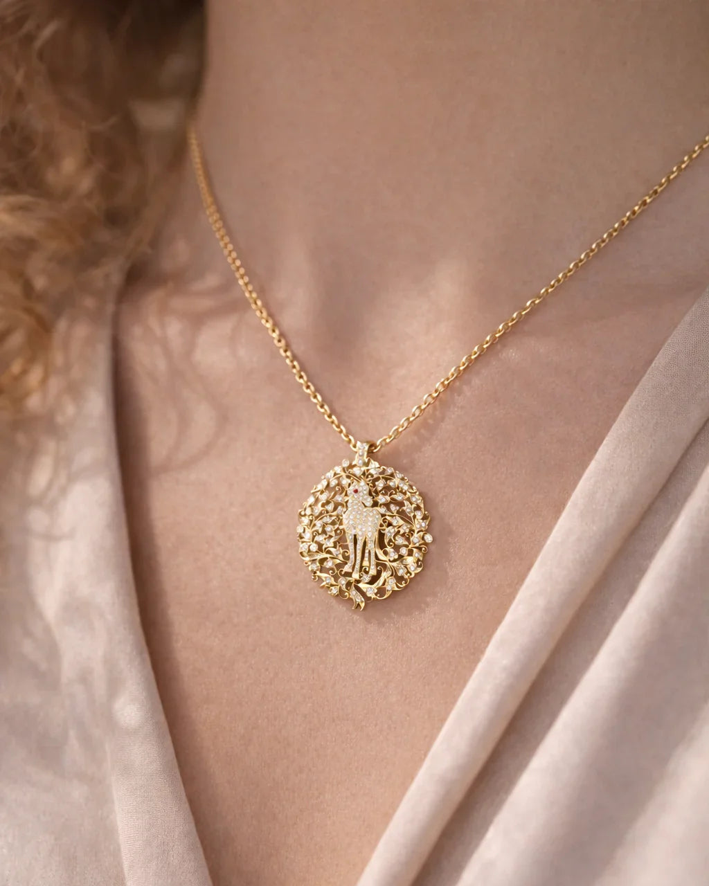 FOUNDATION JEWELLERS | 750 Y/G Peranakan Natural Diamond Pendant Brooch "Horse" 23.45gm D154-2.92ct Ruby1-0.01ct