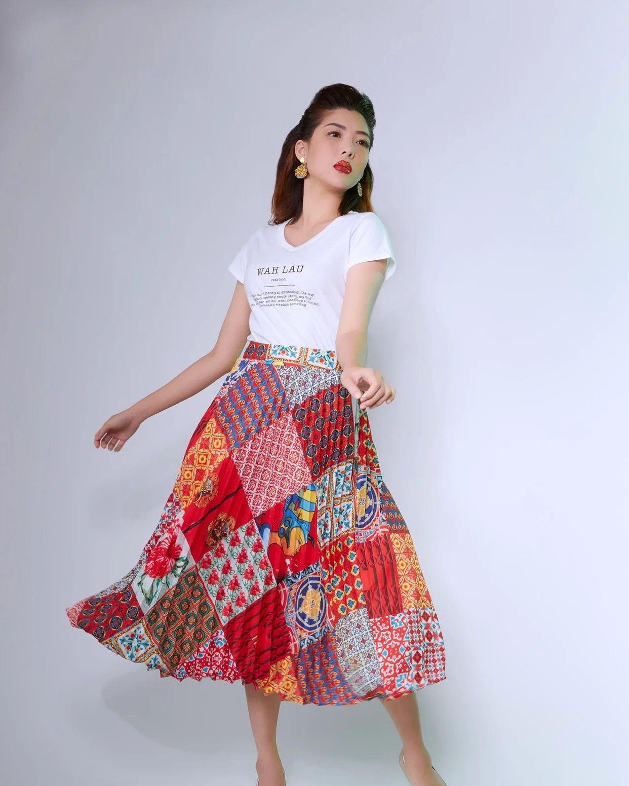 PHOTO PHACTORY | Peranakan Pleated Midi Skirt | Barn Red