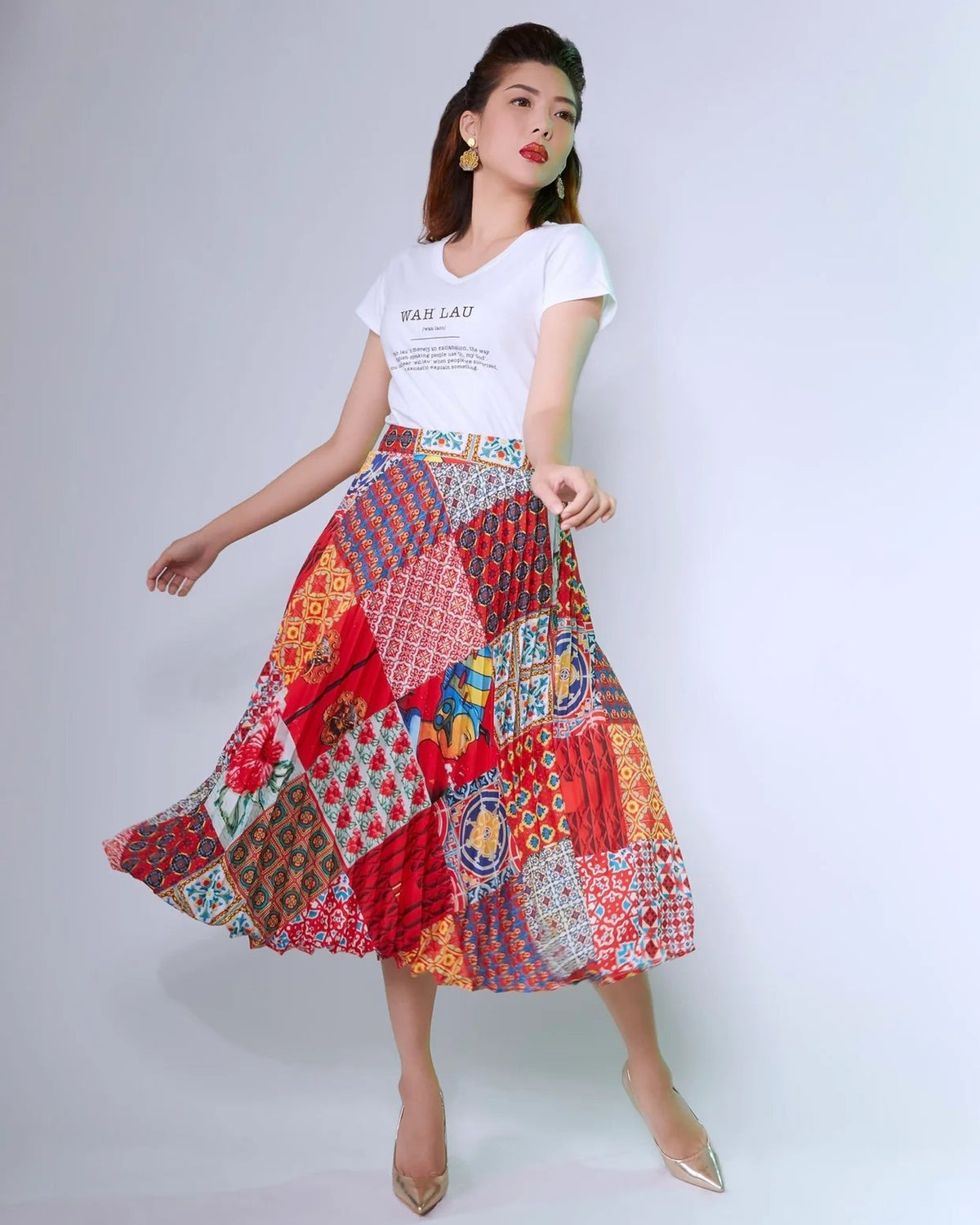 PHOTO PHACTORY | Peranakan Pleated Midi Skirt | Barn Red
