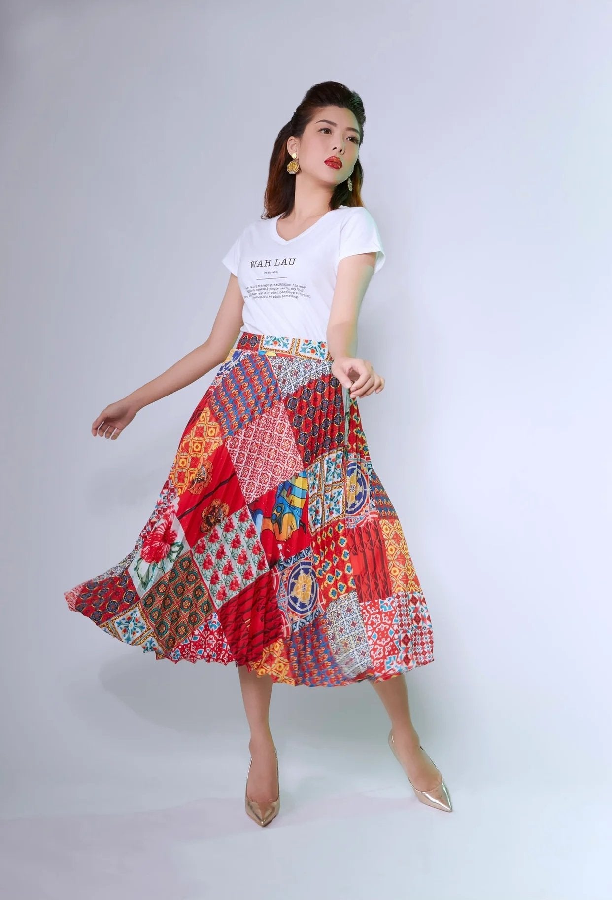 PHOTO PHACTORY | Peranakan Pleated Midi Skirt | Barn Red