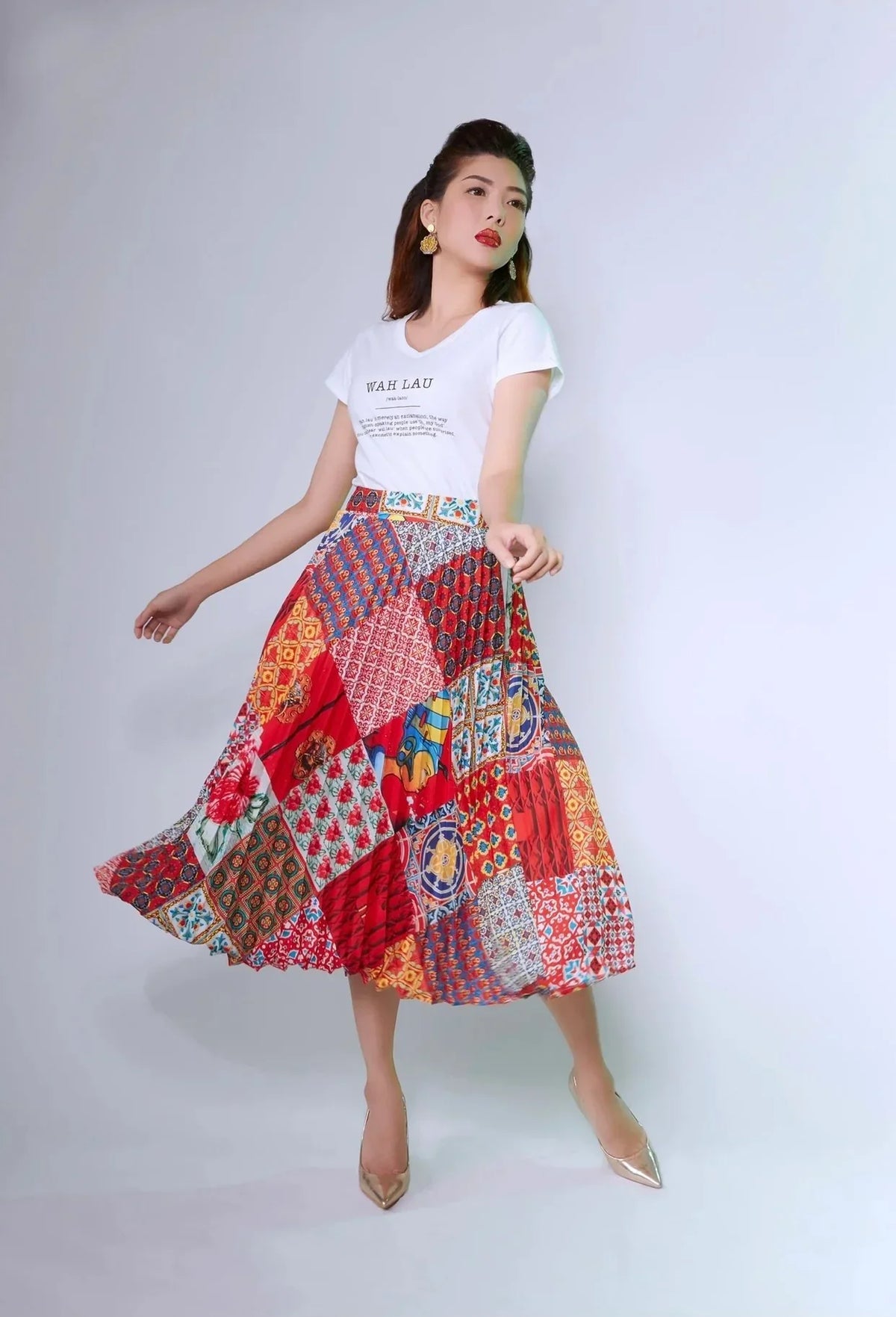 PHOTO PHACTORY | Peranakan Pleated Midi Skirt | Barn Red