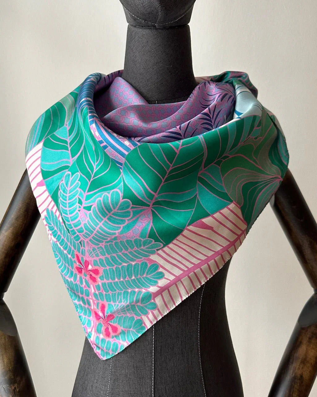 BINARY STYLE | Tropical Art Deco Silk Square Scarf 87x87cm