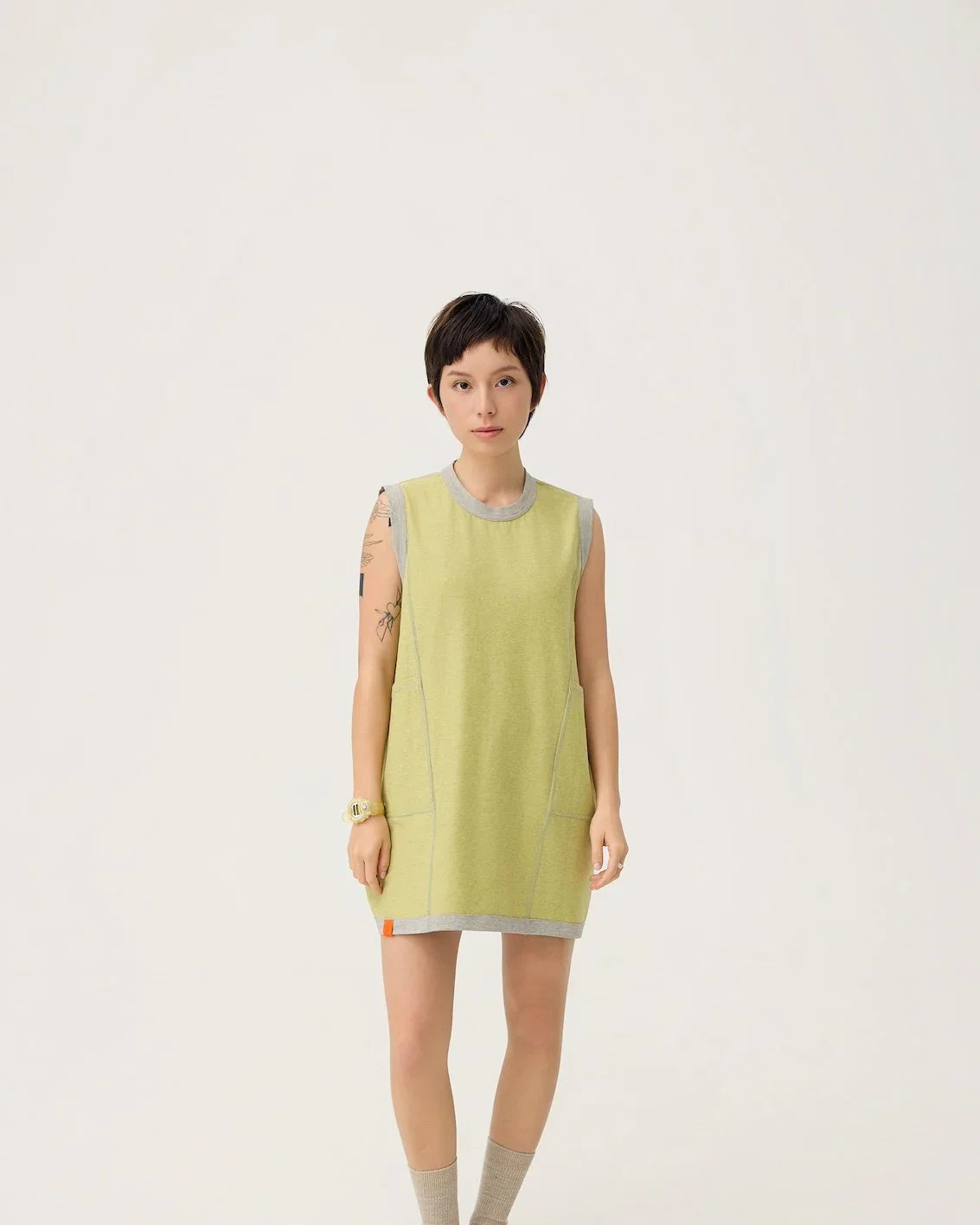 3EIGHTH | Cocoon Jersey Reversible Dress in Zinc Grey & Lemon Fizz