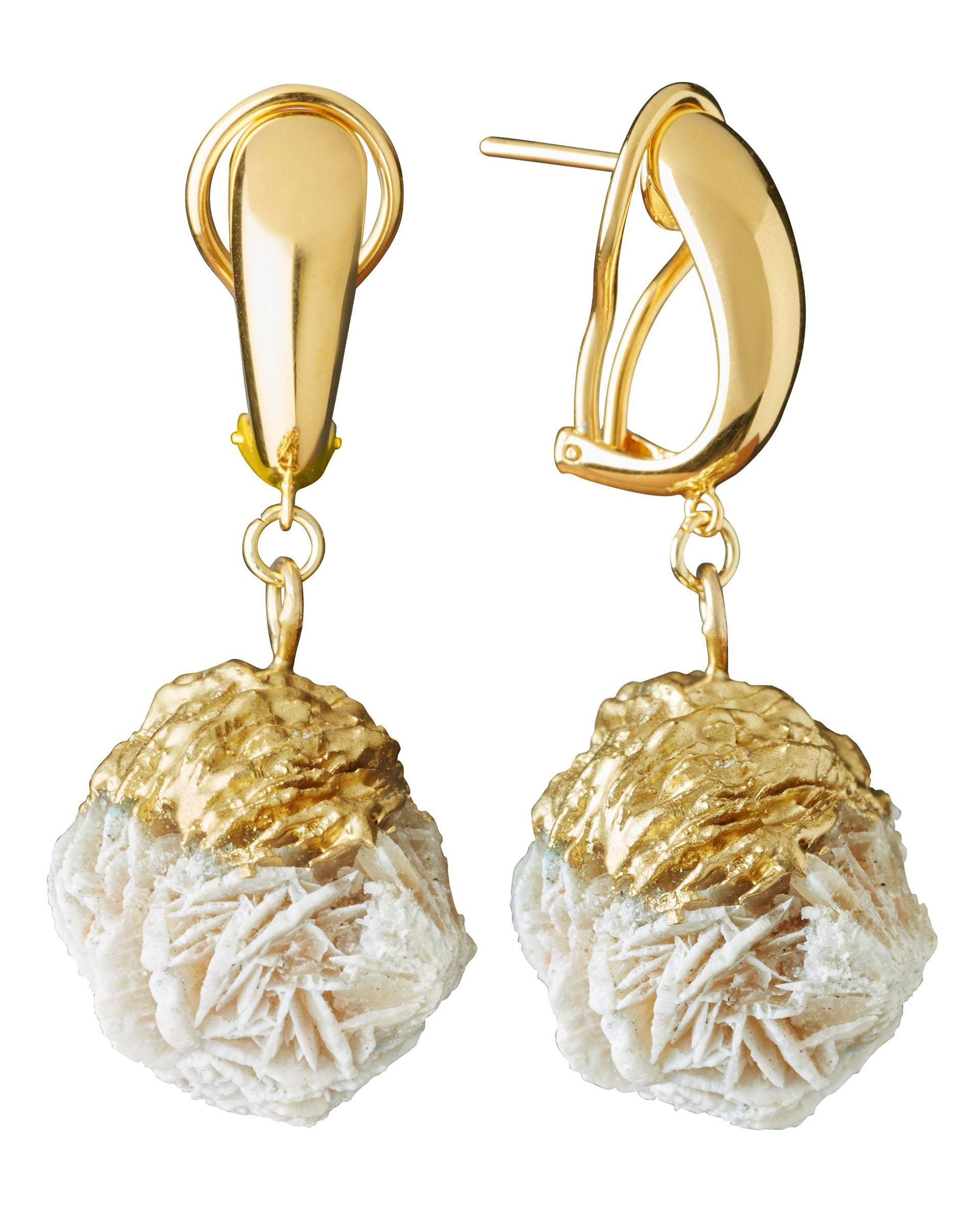 MARILYN TAN JEWELLERY | Natural Beige Desert Rose Clip and Post Gold Earrings