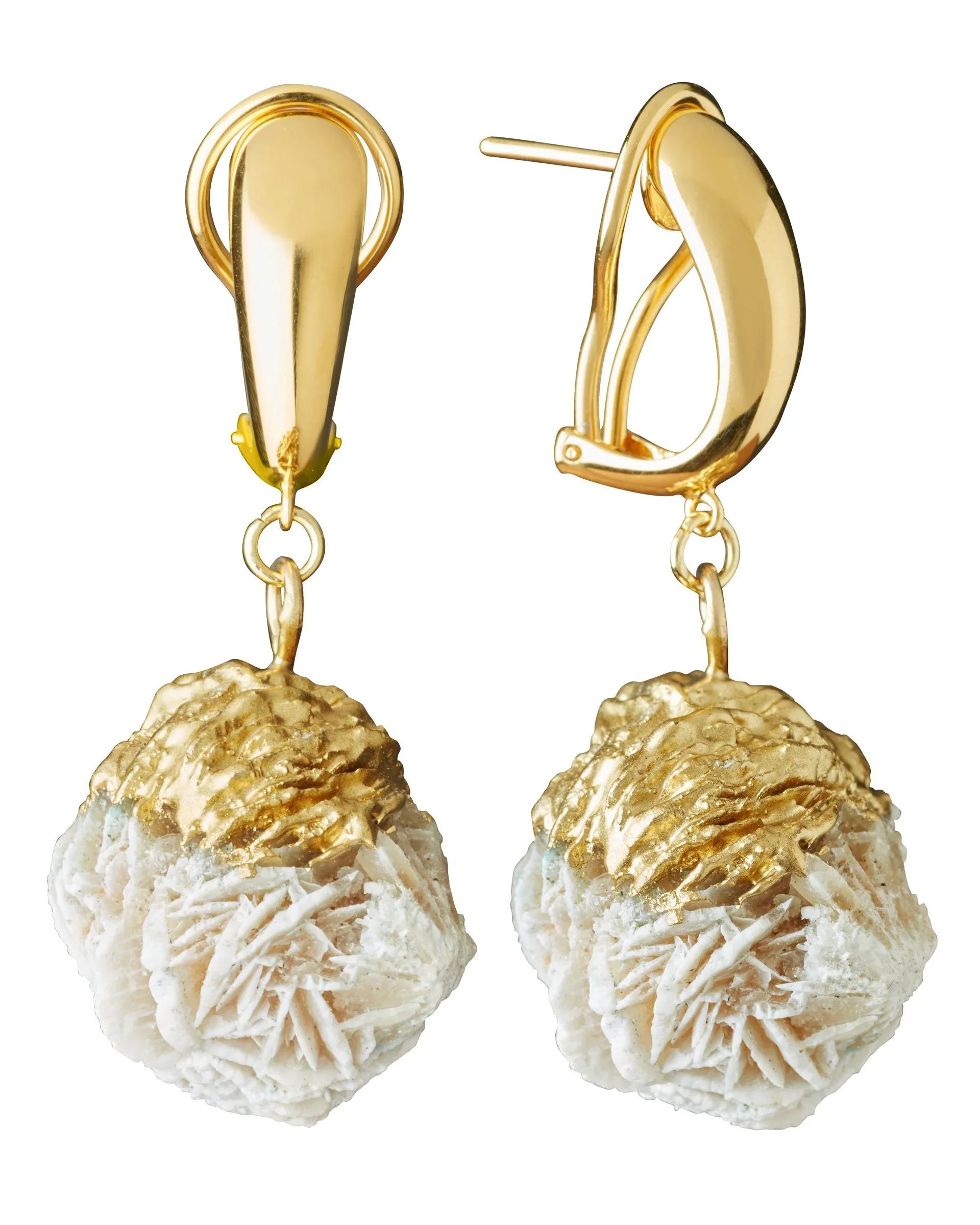 MARILYN TAN JEWELLERY | Natural Beige Desert Rose Clip and Post Gold Earrings