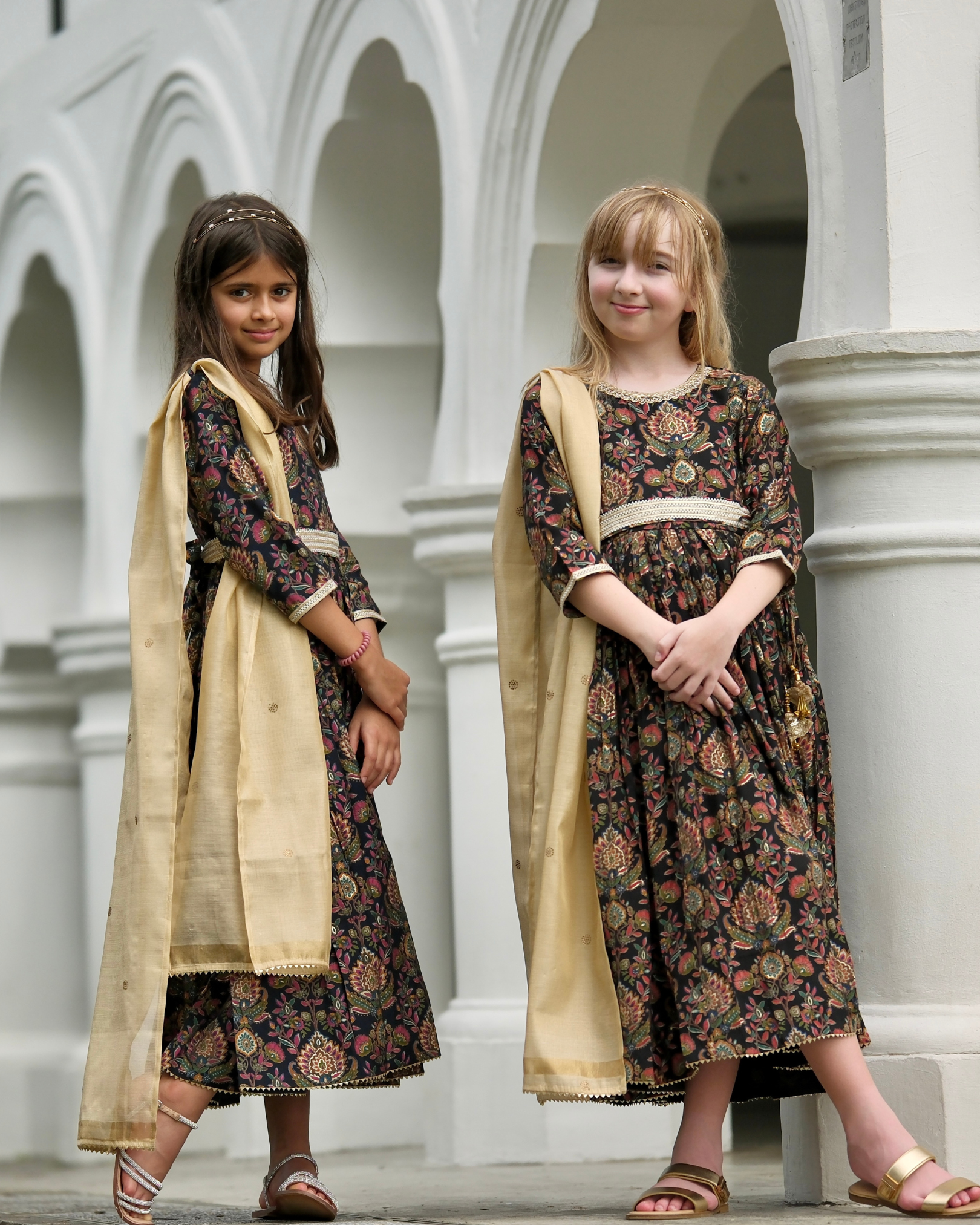 NIMBU | Nama Girls Black Anarkali Gown Dress In Red Floral