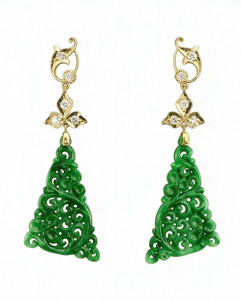 FOUNDATION JEWELLERS | 18K Yellow Gold Natural Diamond & Jade Earring - PE101685