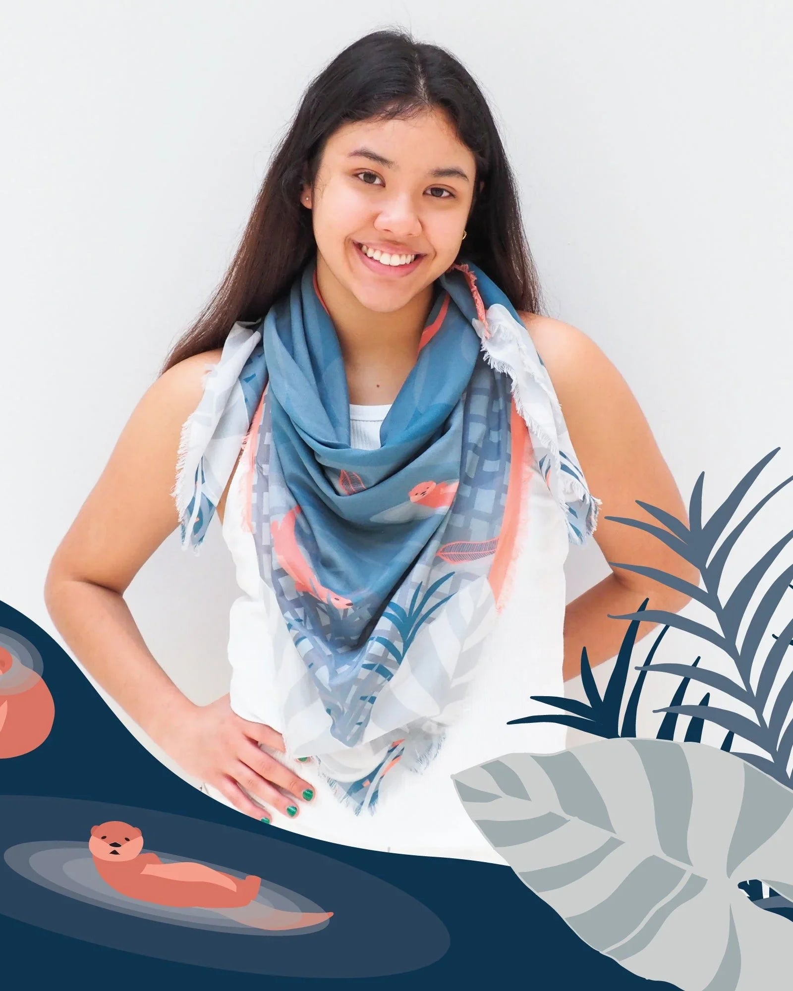 BINARY STYLE | Playful Otters 115x115cm Square Scarf