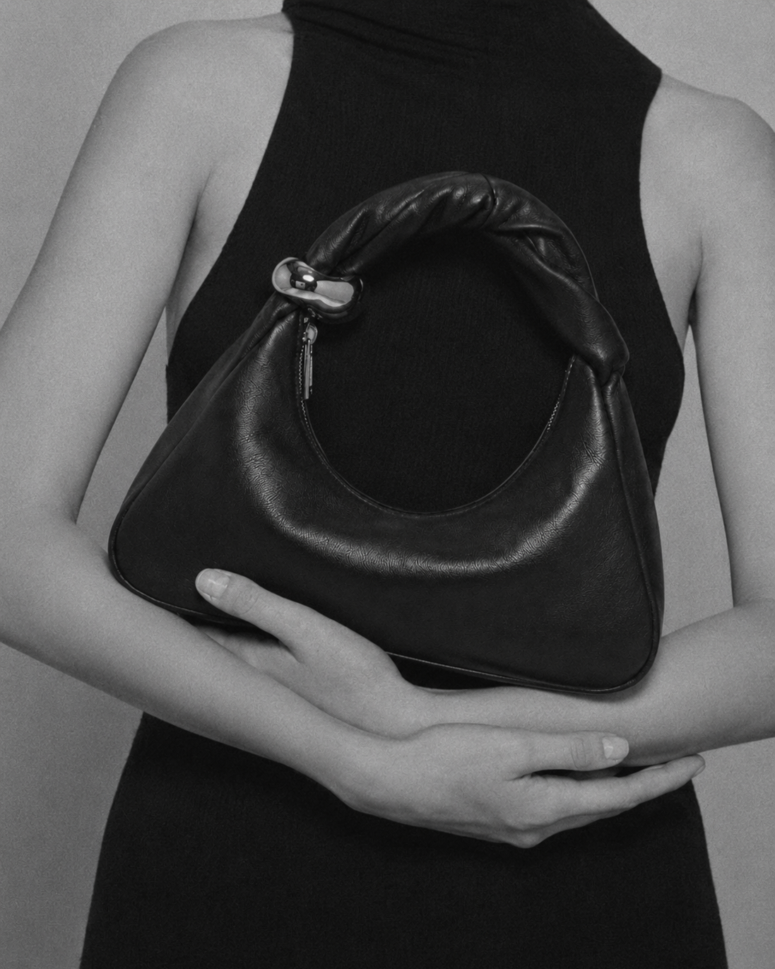 WU HAUS | Orbit Lightweight Black Leather Sculptural Bag