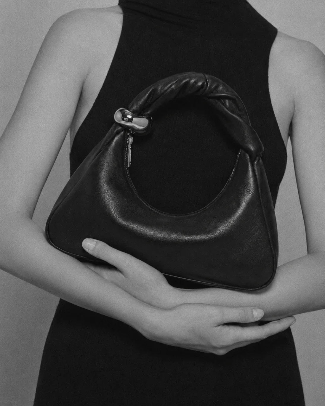 WU HAUS | Orbit Lightweight Black Leather Sculptural Bag