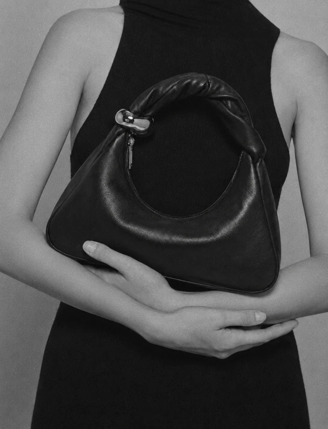 WU HAUS | Orbit Lightweight Black Leather Sculptural Bag