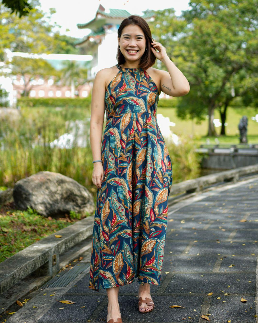 NIMBU | Eden Skyfall Women's Long Halter In Midnight Blue In Muslin Cotton