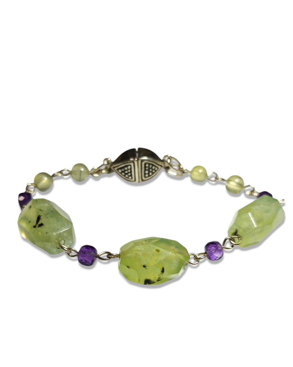 CREATIVE JEWELLERY STUDIO | Passion Prehnite & Amethyst, Silver Bracelet by Hooked On Maille