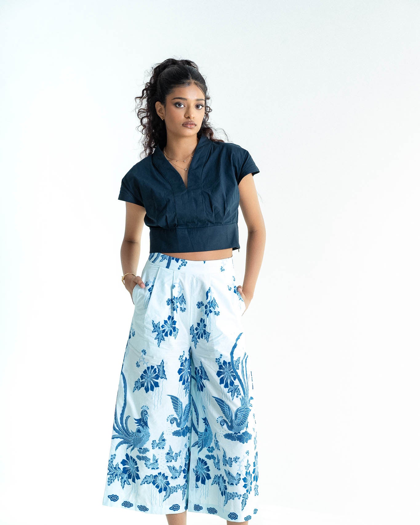 STUDIO GYPSIED | Batik Wide Leg Pants In Merak Porcelain