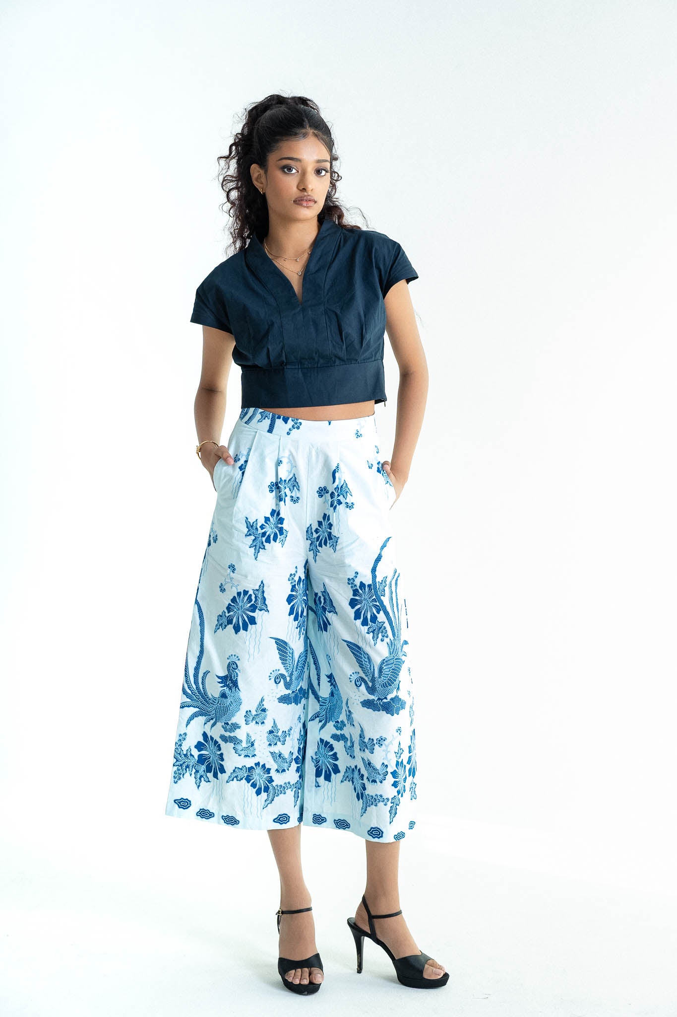 STUDIO GYPSIED | Batik Wide Leg Pants In Merak Porcelain