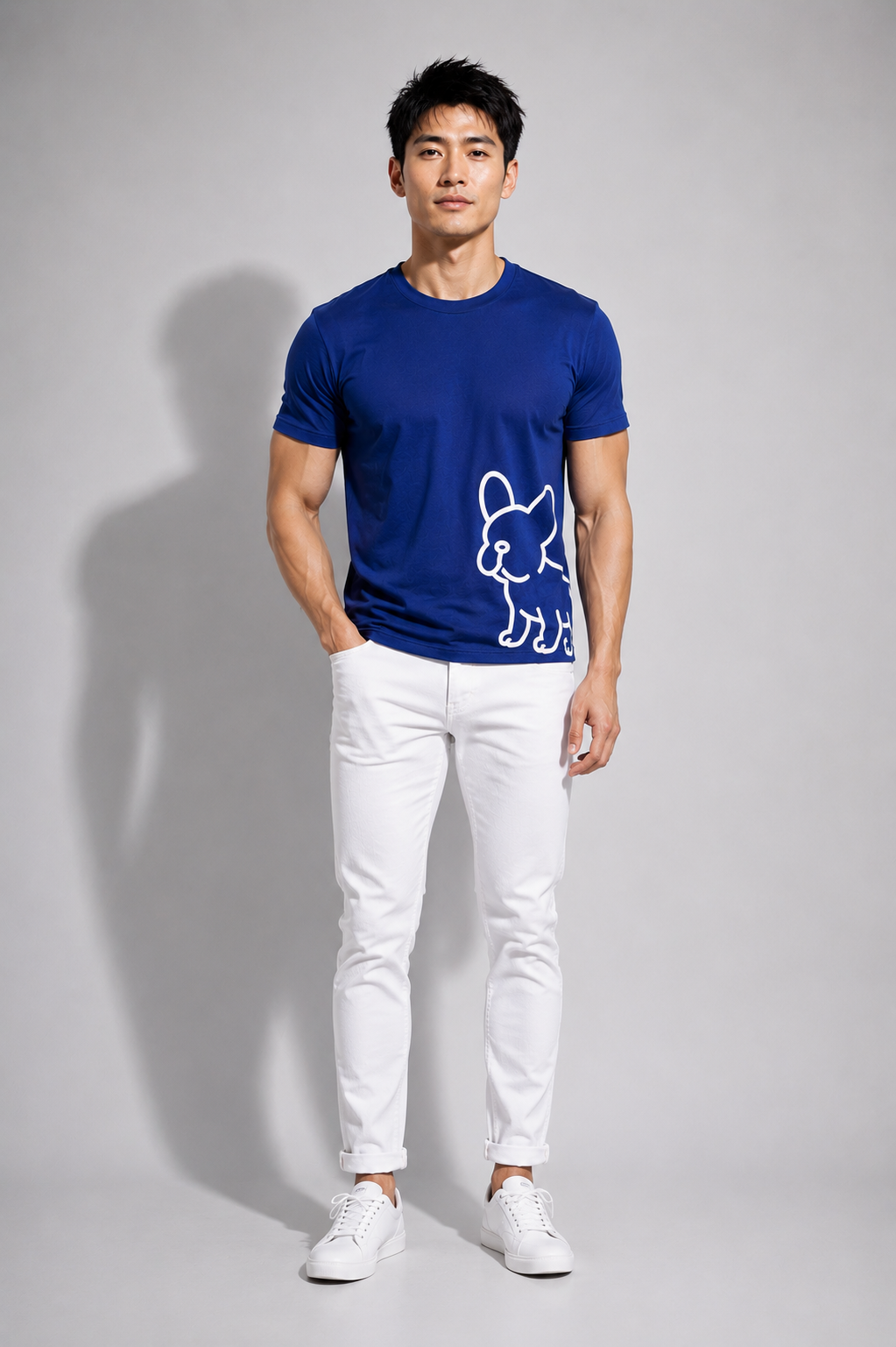 WRLD | BIG FRENCHIE ROUND NECK TEE | BLUE