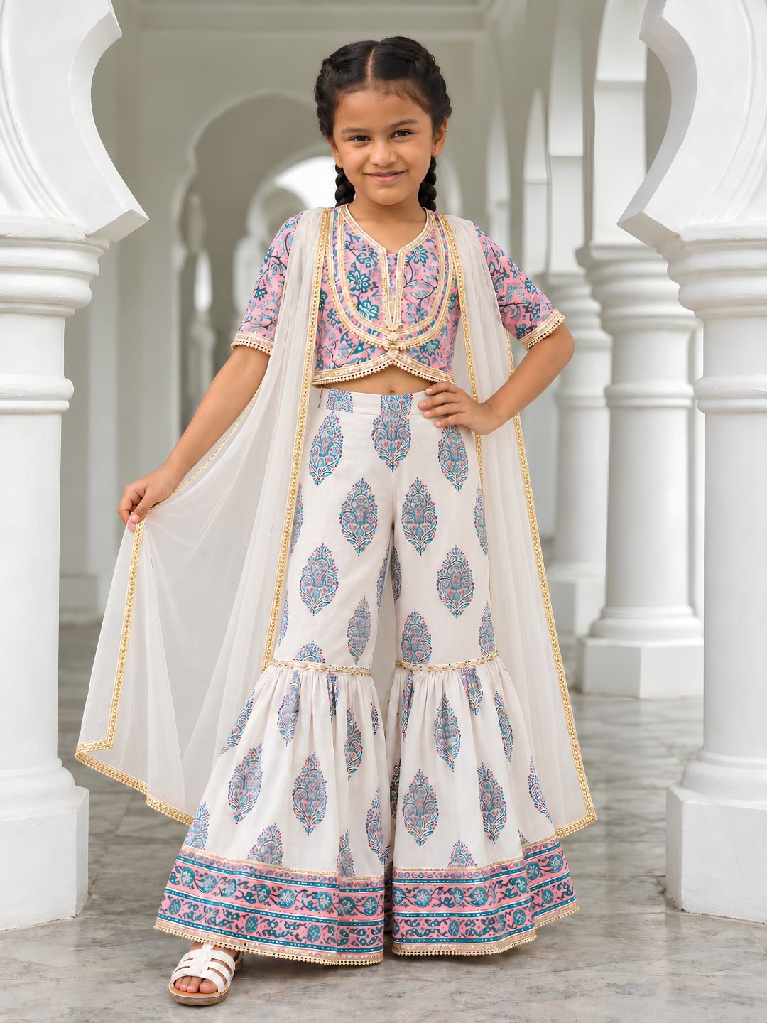 NIMBU | Sheena Pink Girls Choli Sharara With Cape